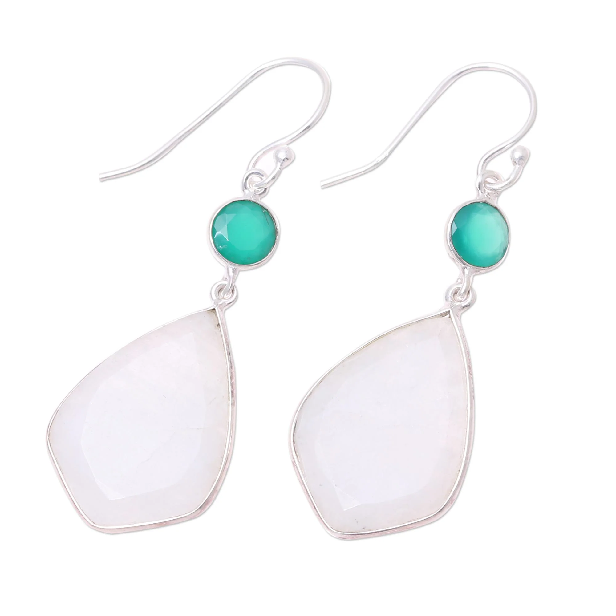 Misty Glen Rainbow Moonstone and Green Onyx Dangle Earrings from India - Image 4
