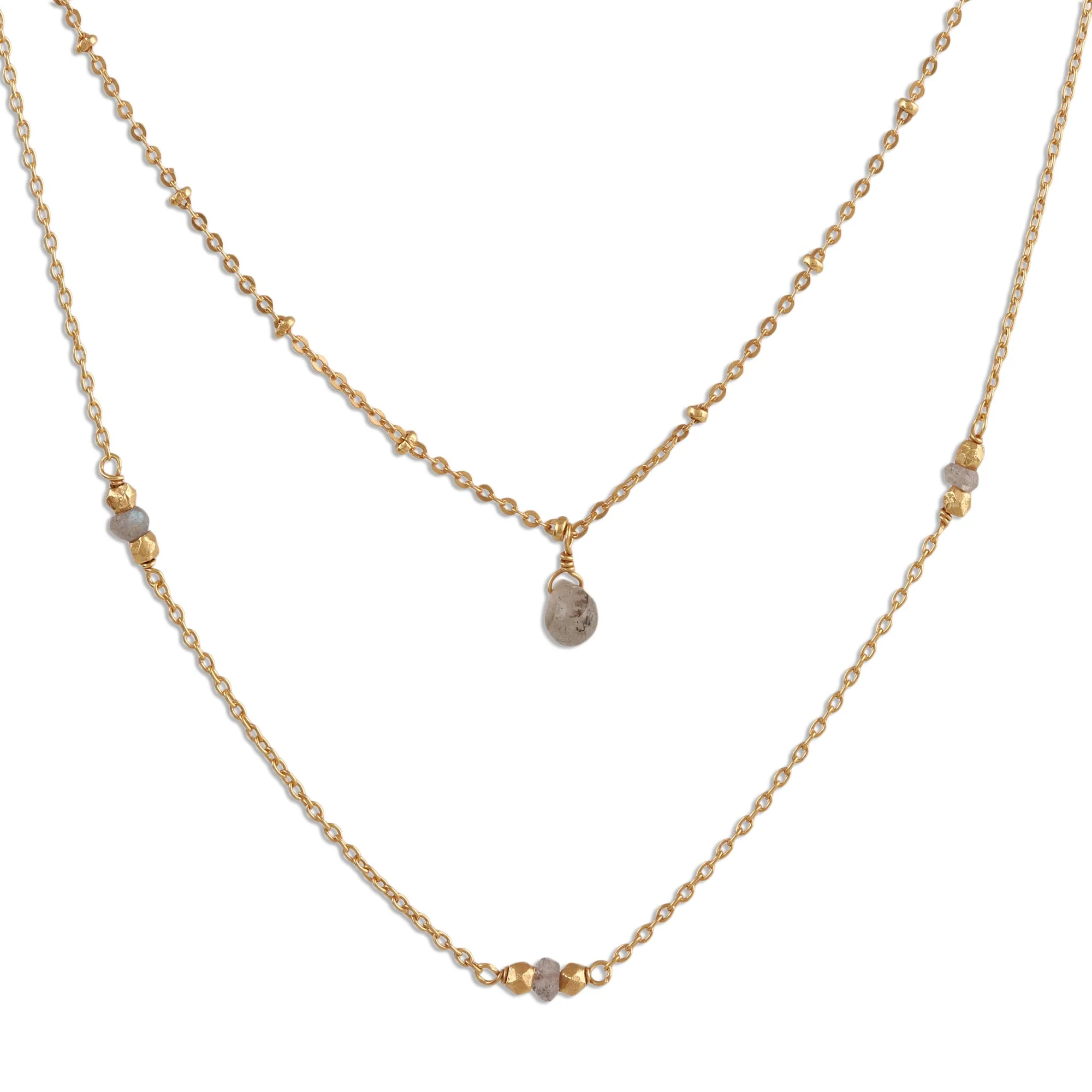 Misty Grace Gold Plated Labradorite Station Necklace from India - Image 2