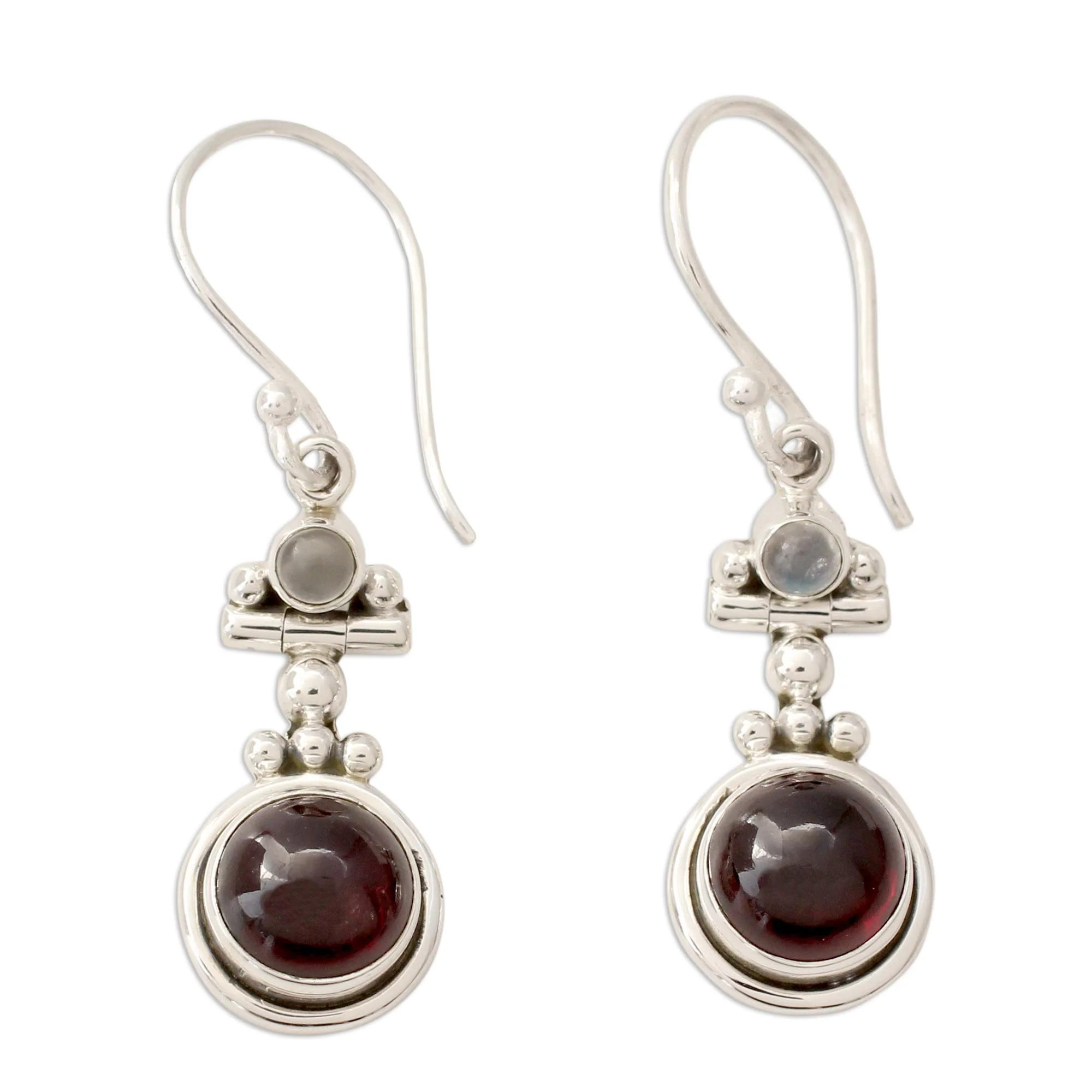 Misty Moon Garnet Silver Dangle Earrings - Image 2