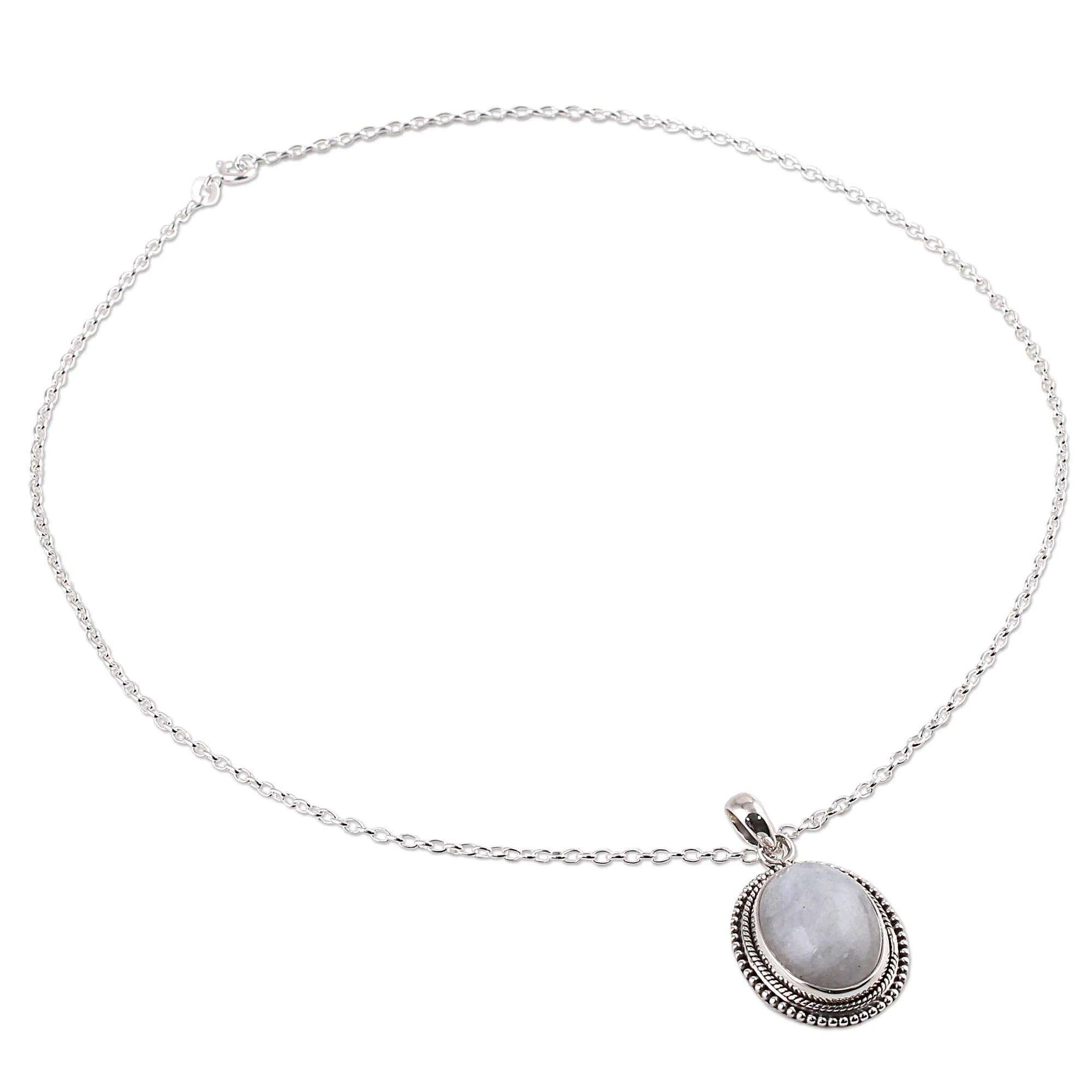 Misty Ropes Rainbow Moonstone and Sterling Silver Necklace from India - Image 4