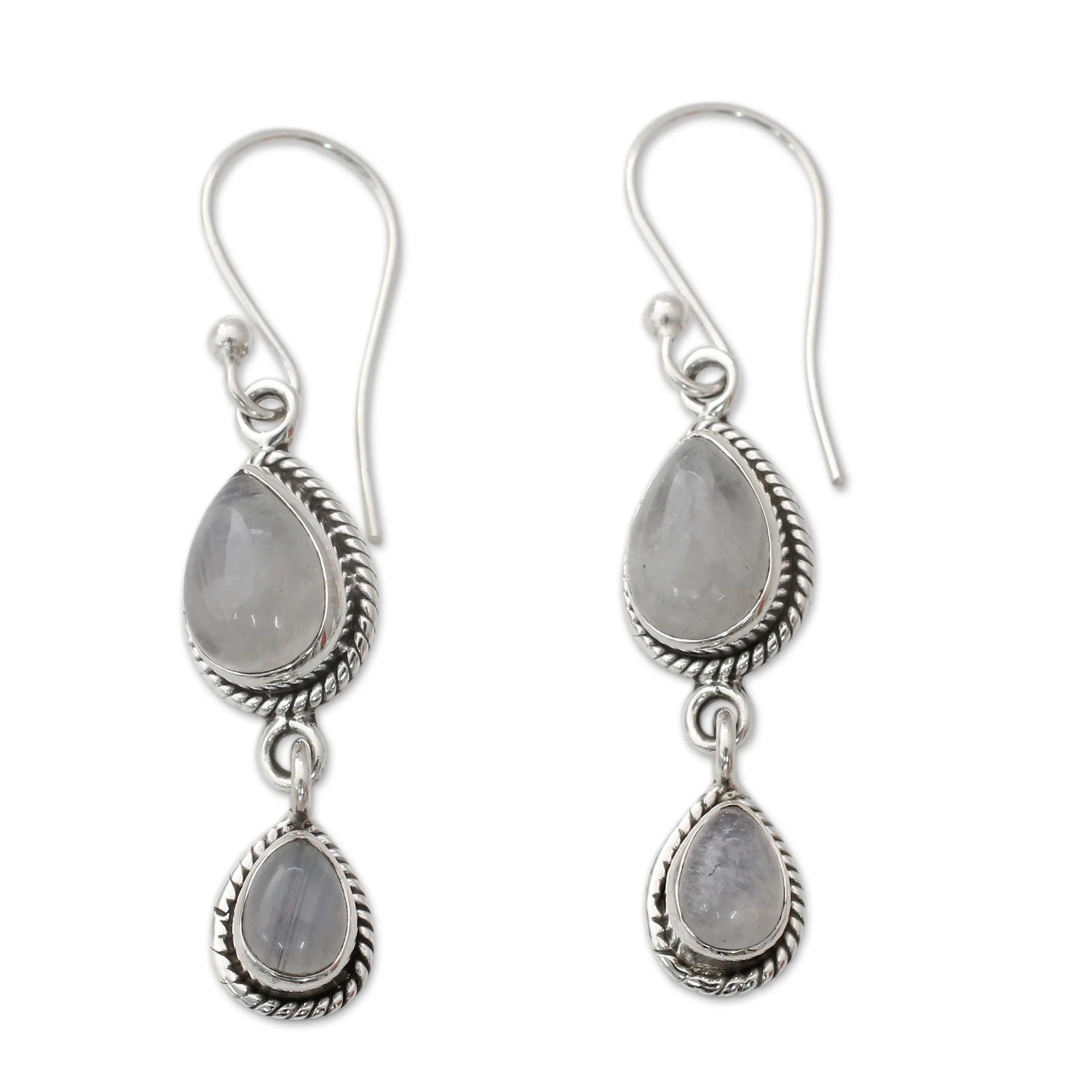 Misty Teardrops Moonstone Dangle Hook Earrings - Image 2