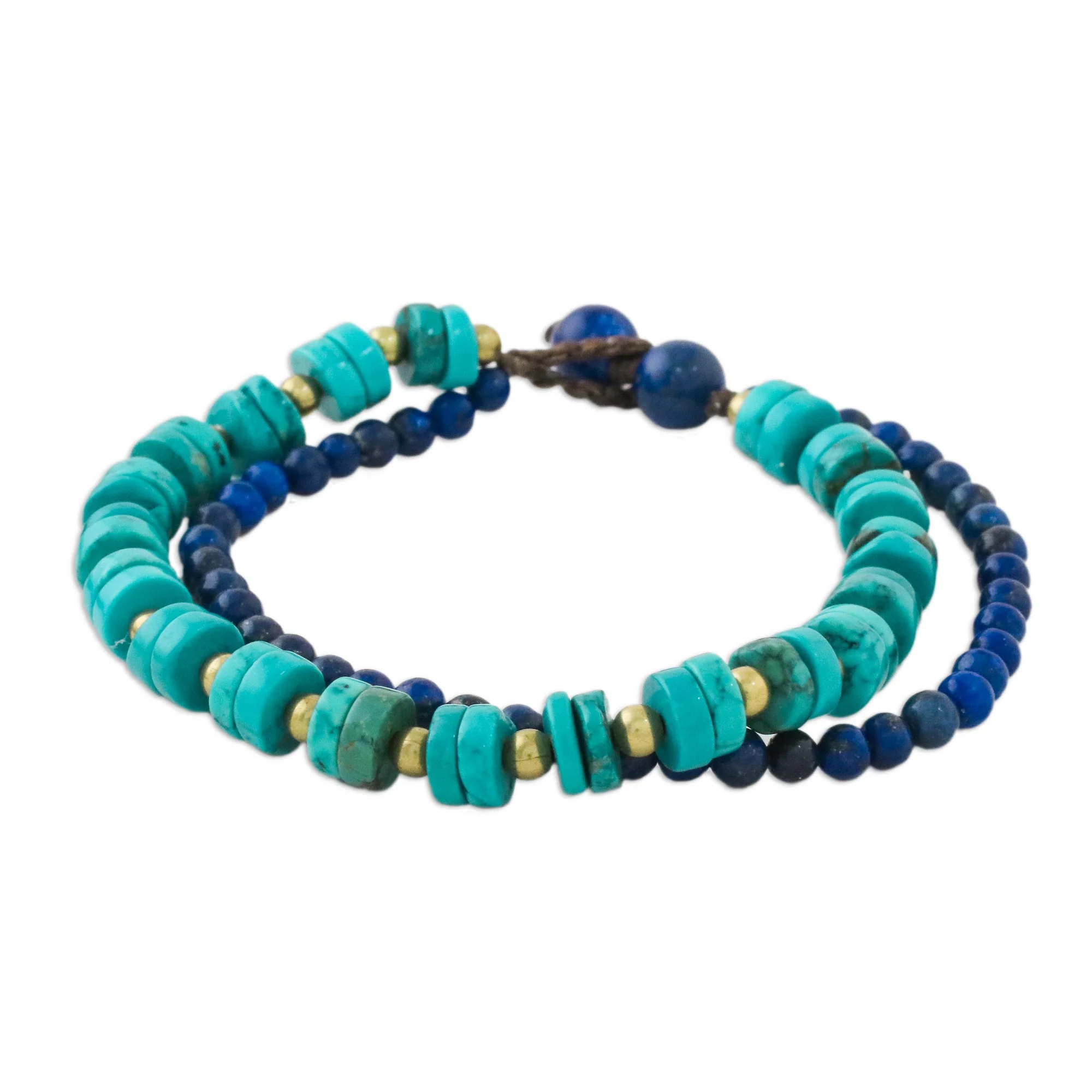 Mix of Blue Lapis Lazuli and Calcite Beaded Bracelet from Thailand - Image 2