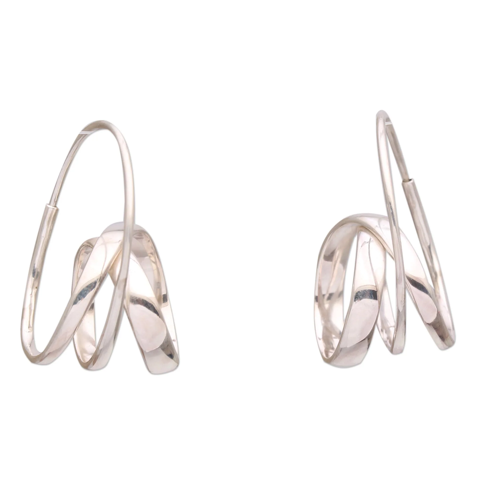 Modern Curls Silver Hoop Earrings - Image 2