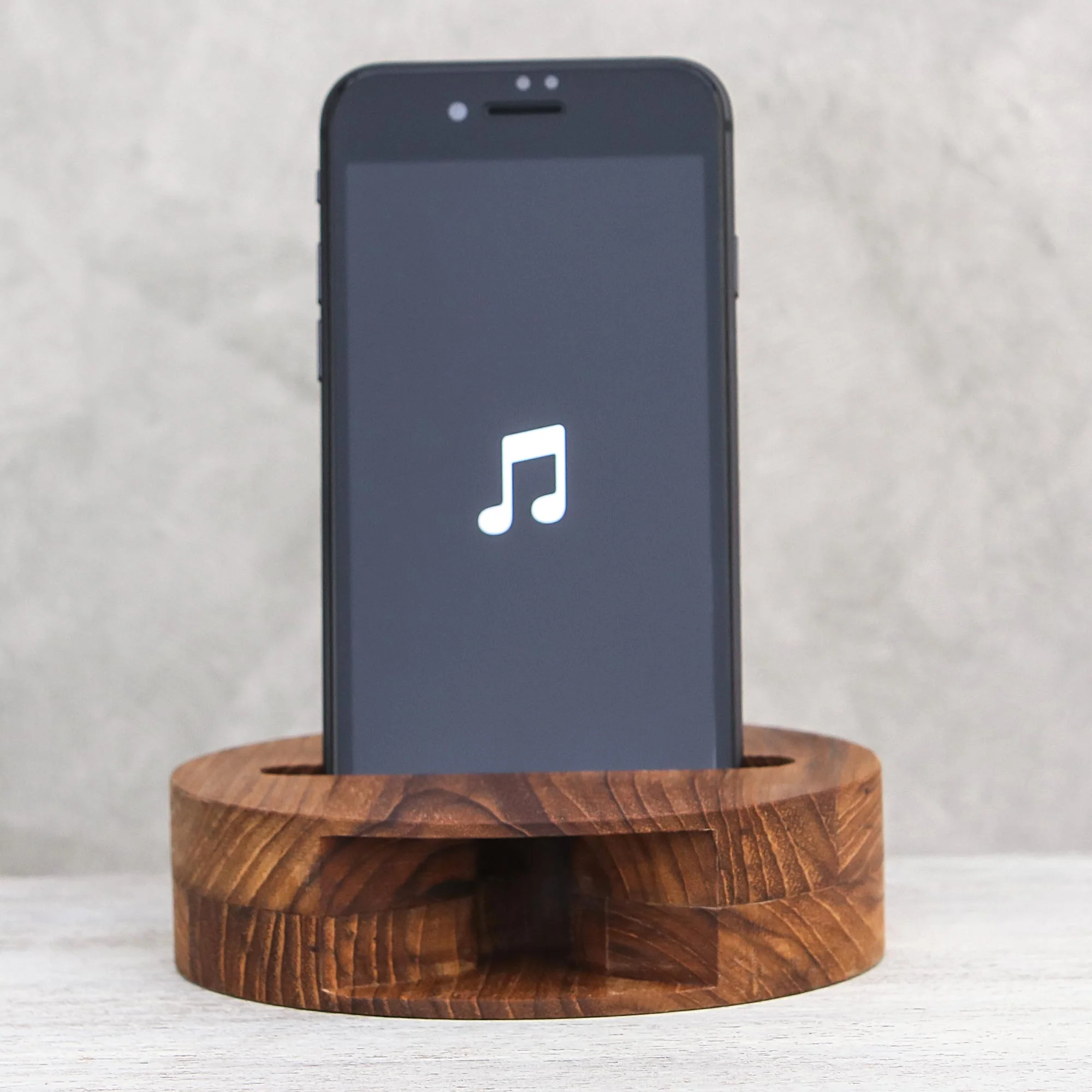 Modern Sound Round Teak Wood Phone Speaker from Thailand - Image 3