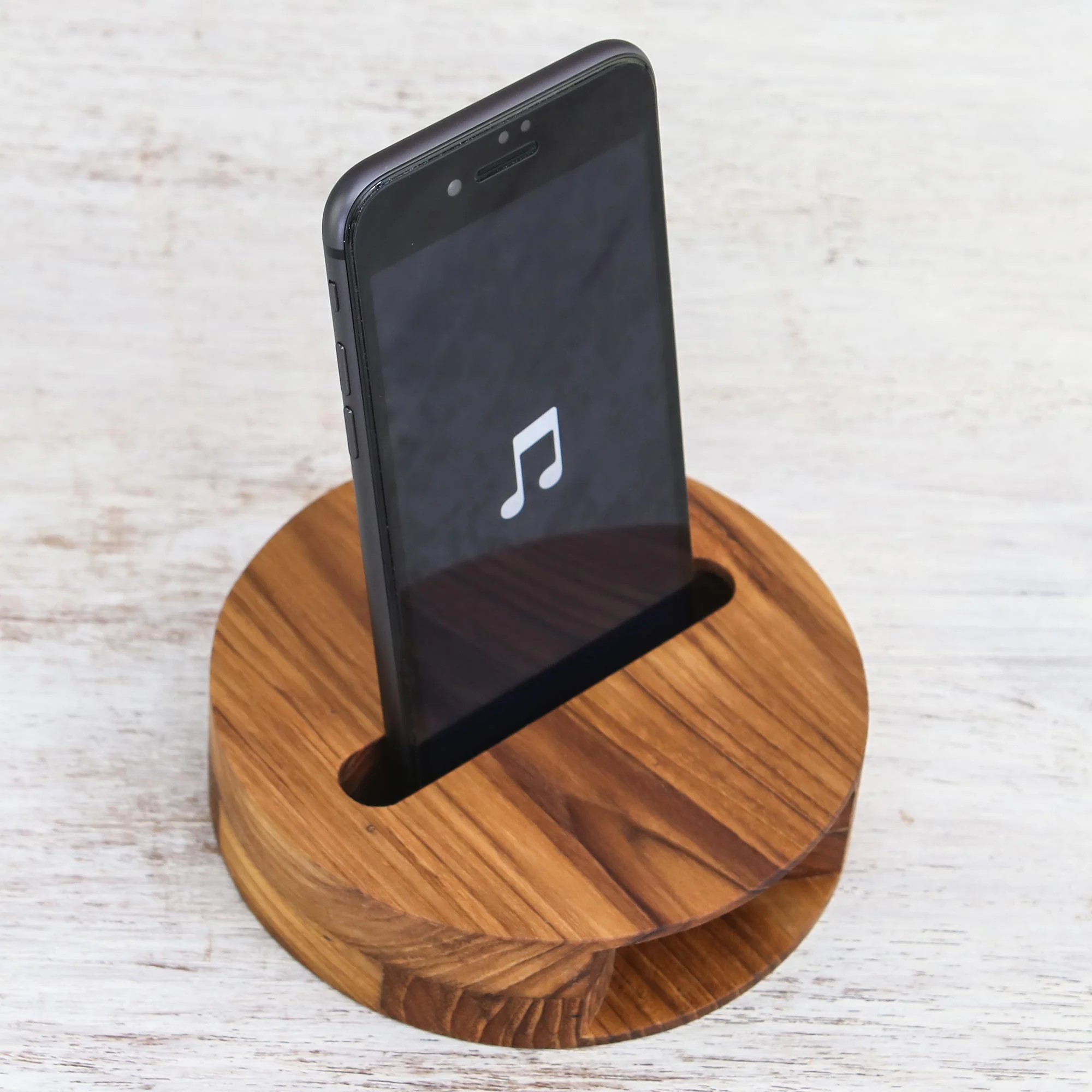 Modern Sound Round Teak Wood Phone Speaker from Thailand - Image 4