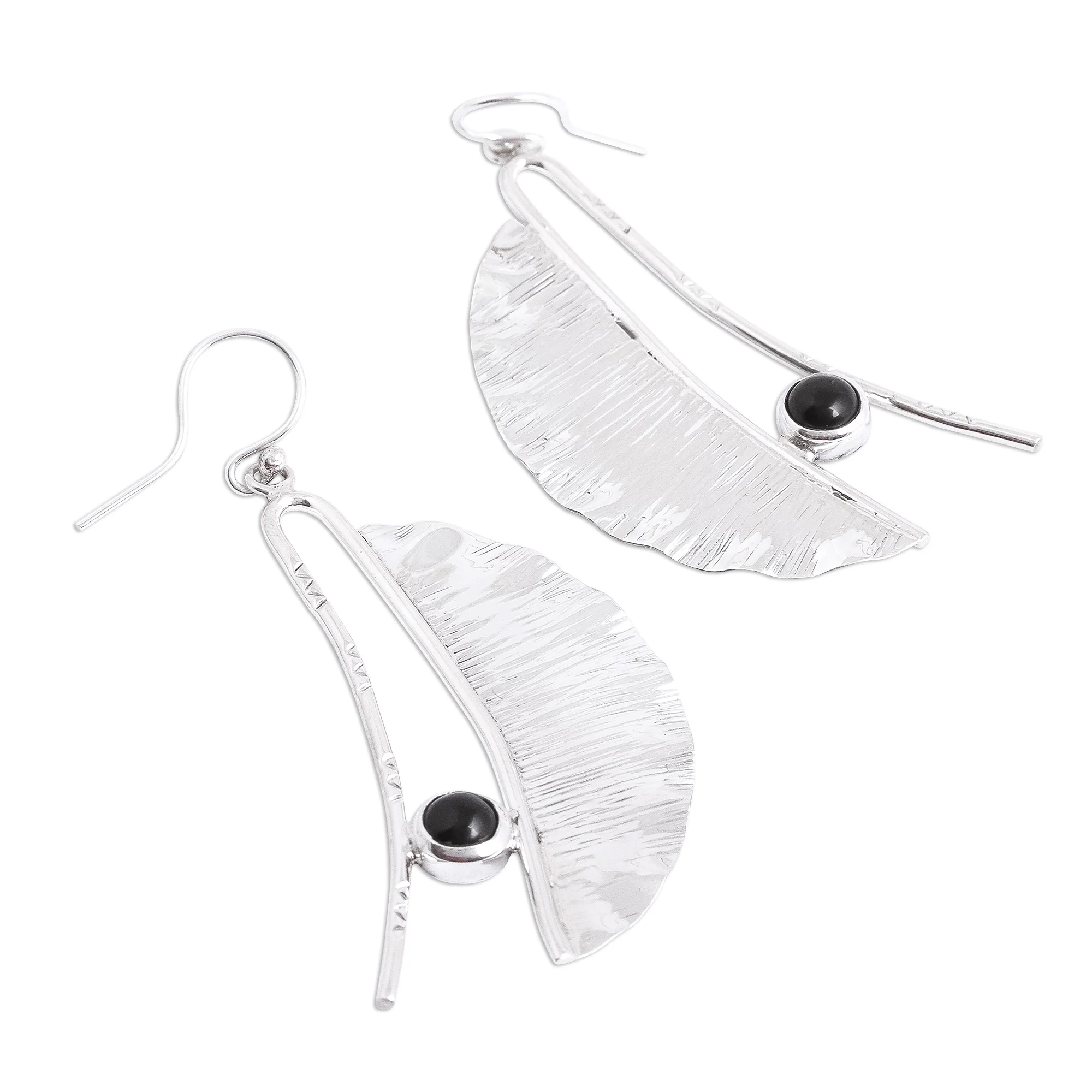 Modern Windy Leaves Modern Taxco Obsidian Dangle Earrings from Mexico - Image 4