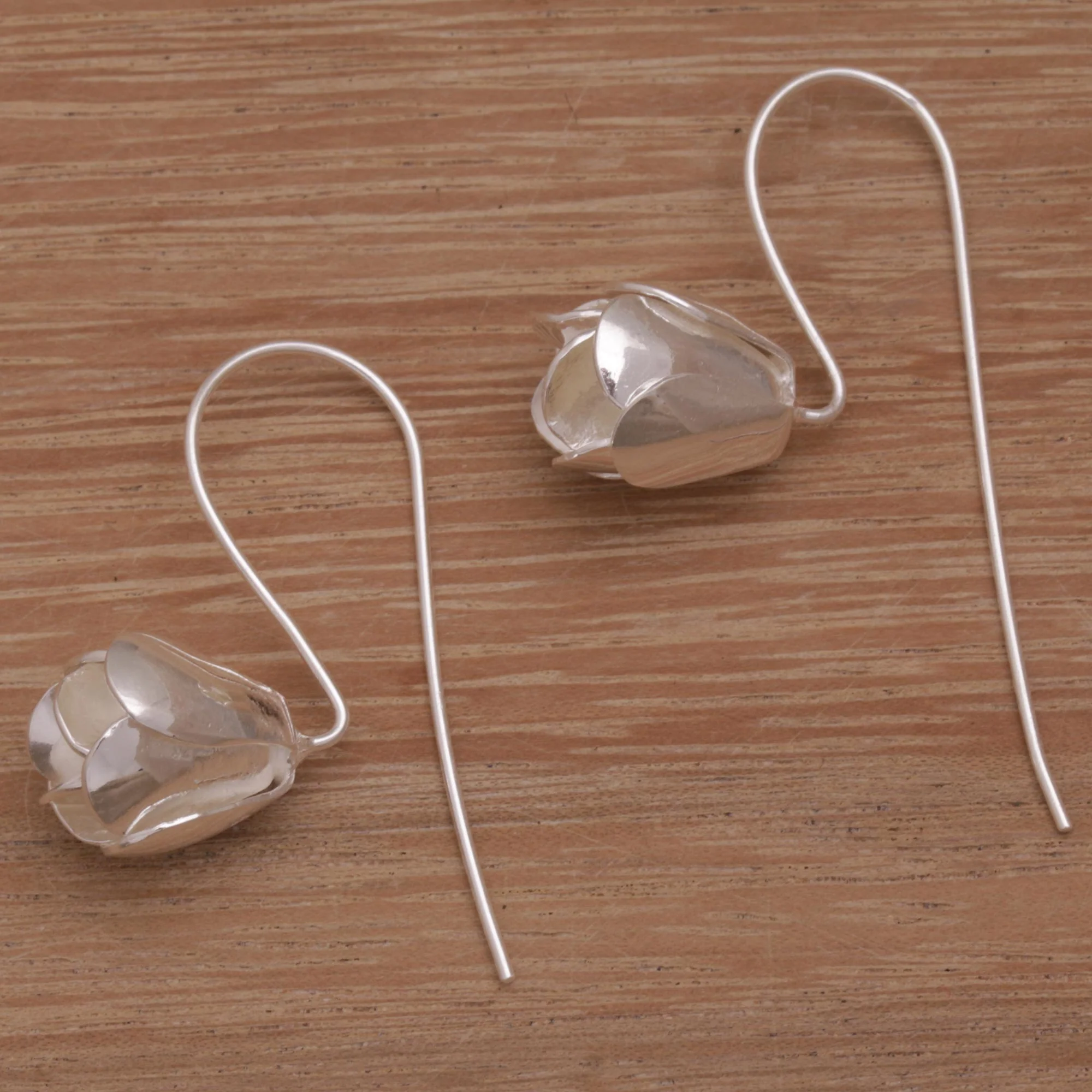 Modest Primrose Floral Drop Earrings in Sterling Silver from Bali - Image 4