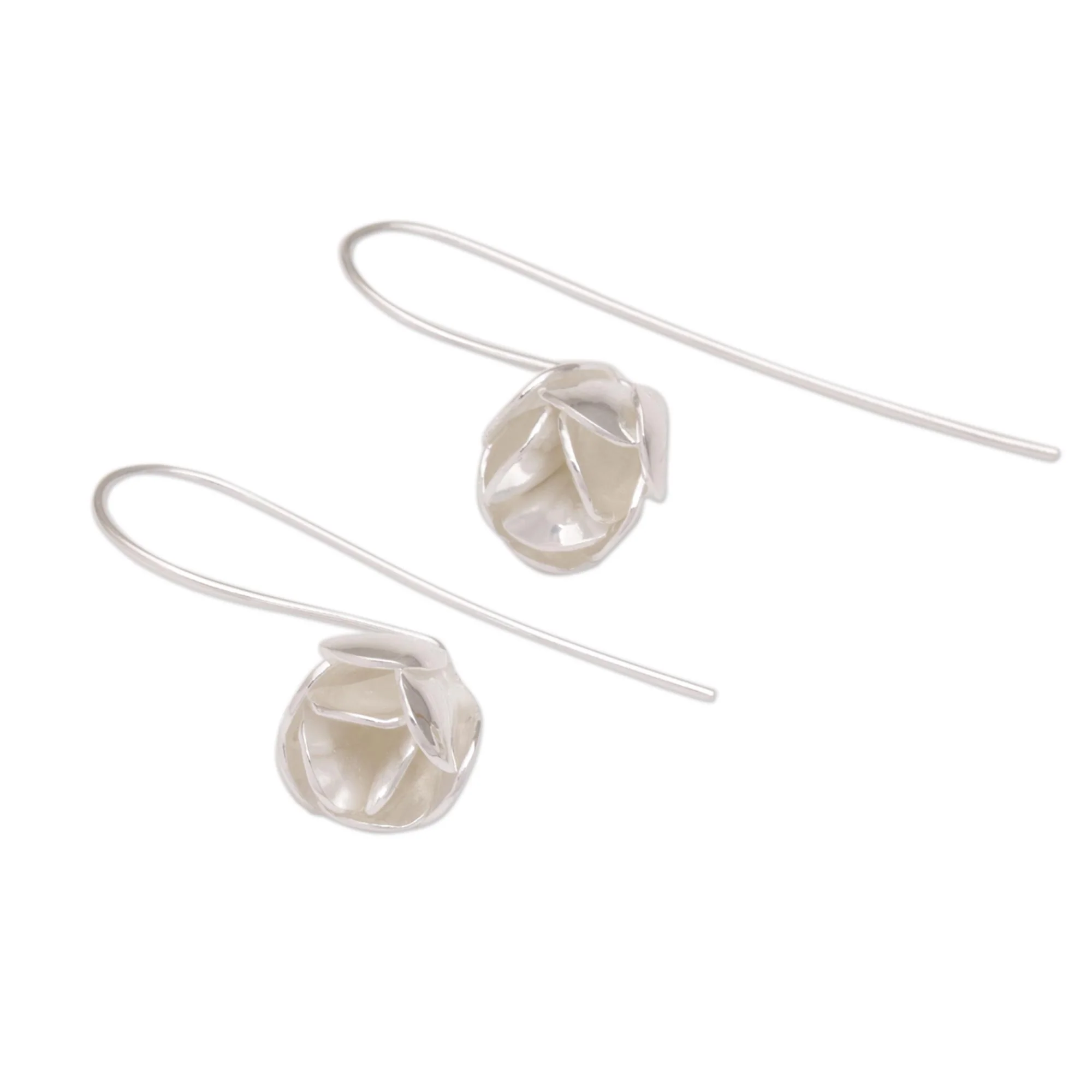 Modest Primrose Floral Drop Earrings in Sterling Silver from Bali - Image 5