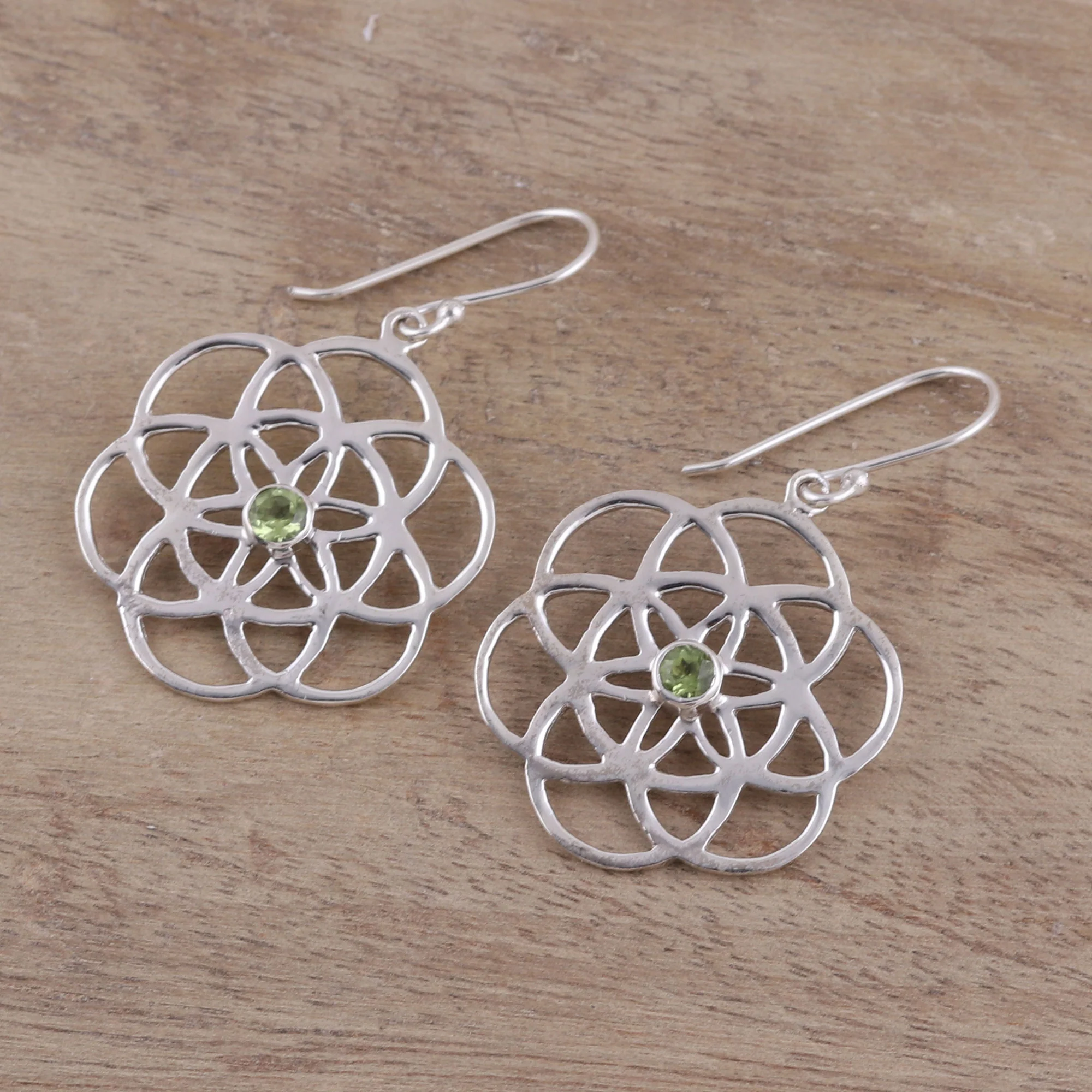 Molecular Flowers Sterling Silver Peridot Molecular Flowers Dangle Earrings - Image 3