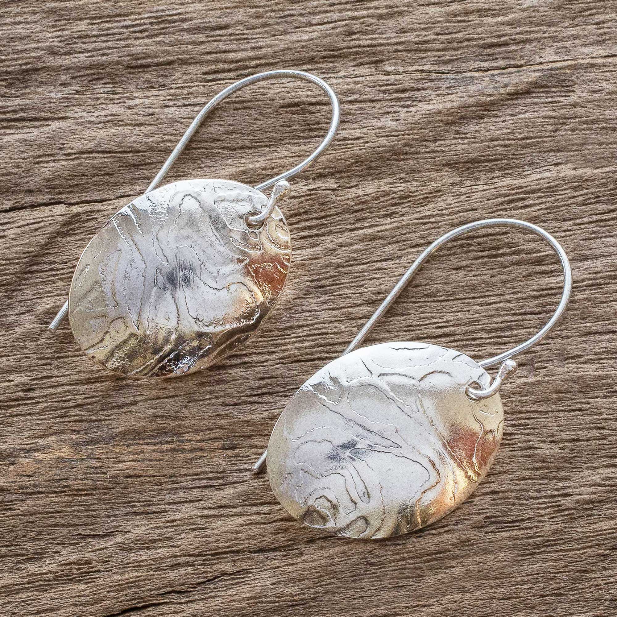 Molten Ovals Oval Sterling Silver Earrings with Lava-Like Textures - Image 3