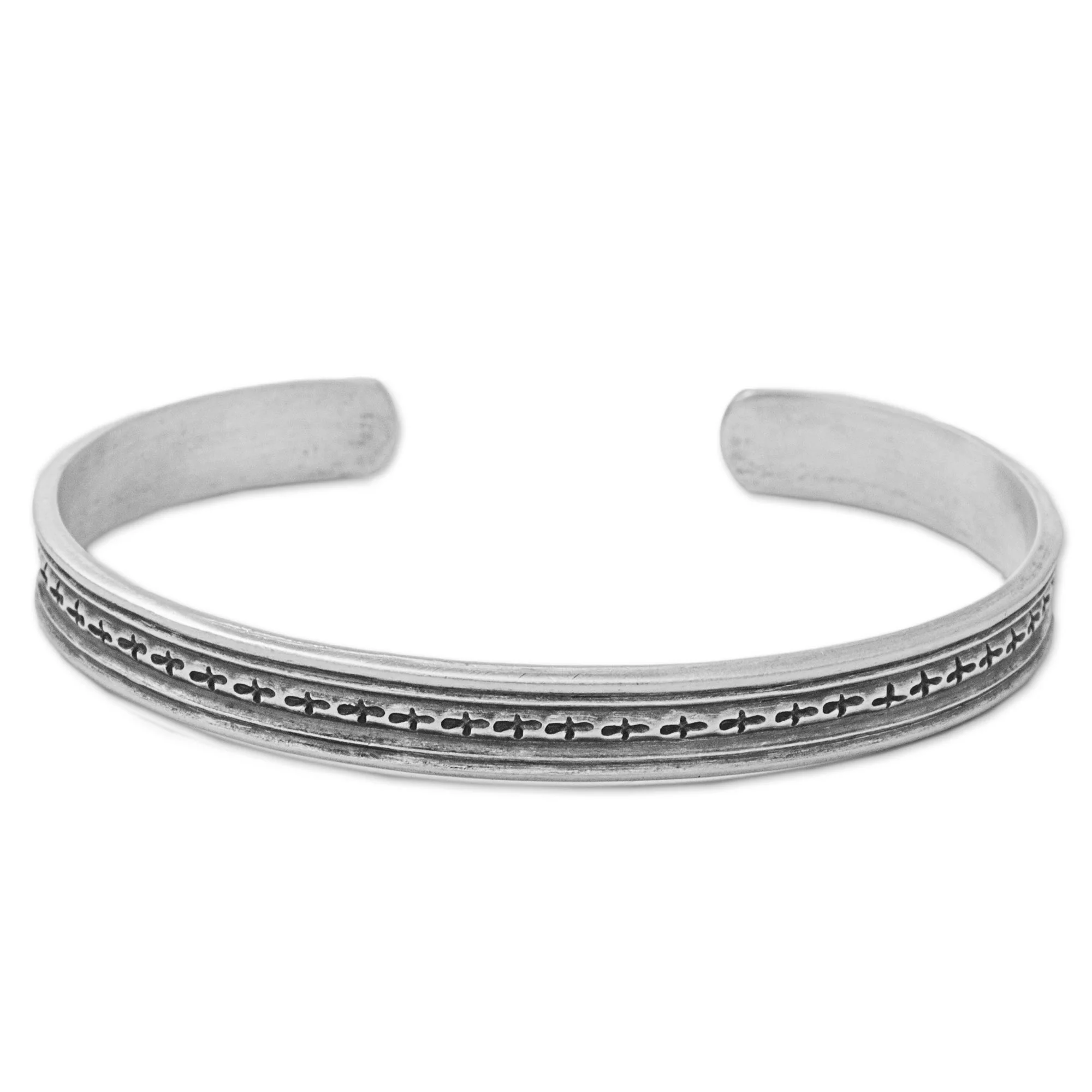 Mom and Dad Karen Tribe Sterling Silver Cuff Bracelet Cross Thailand - Image 2