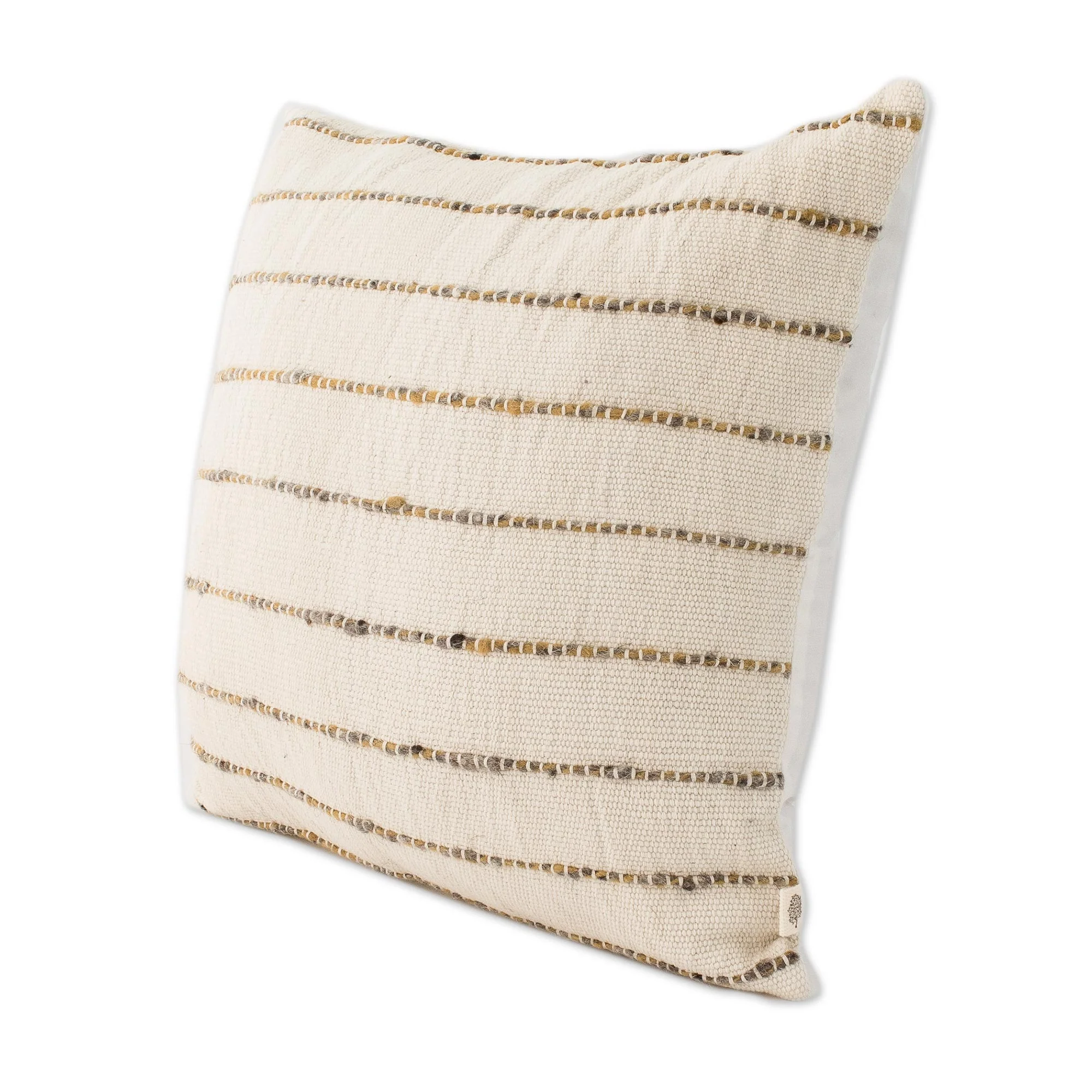 Momostenango Paths Striped Patterned Wool Cushion Cover in Ivory from Guatemala - Image 3
