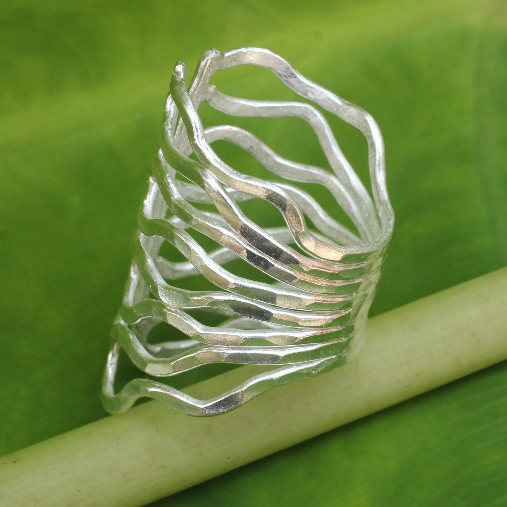 Monarch Thai Hammered Silver Wrap Ring - Image 4