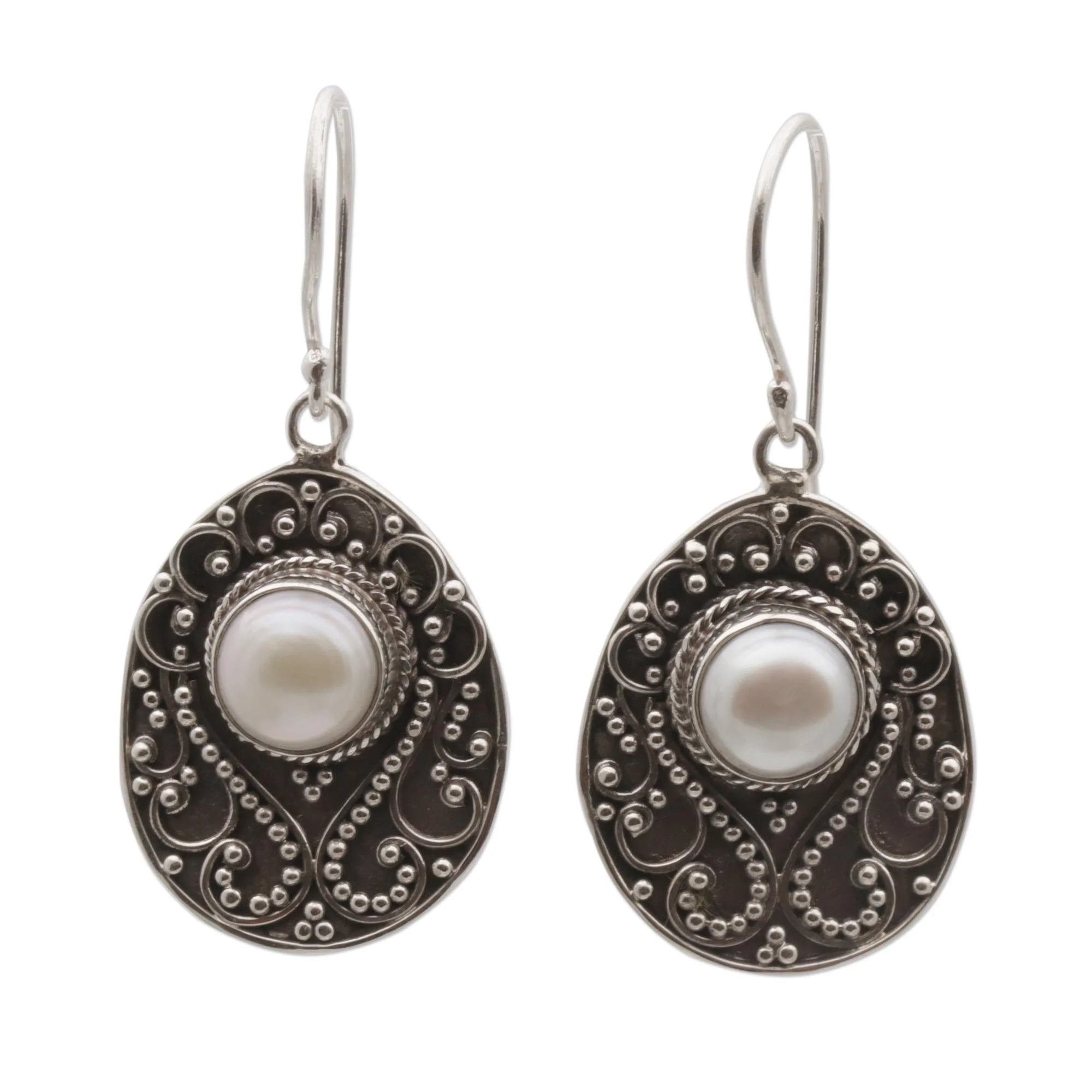 Moon Curves Cultured Mabe Pearl and Sterling Silver Dangle Earrings - Image 2