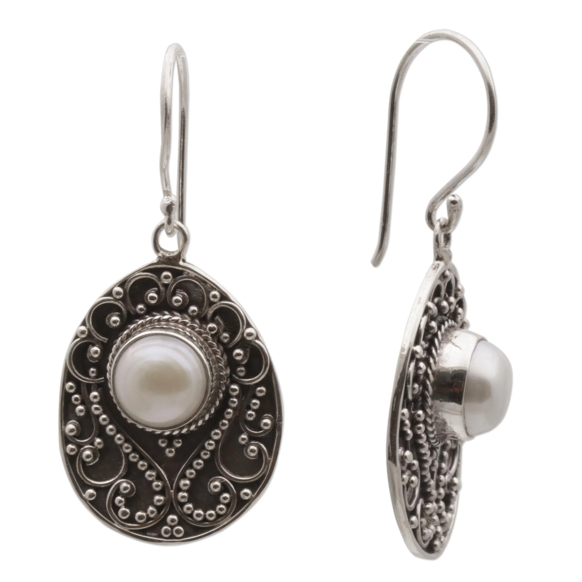Moon Curves Cultured Mabe Pearl and Sterling Silver Dangle Earrings - Image 4