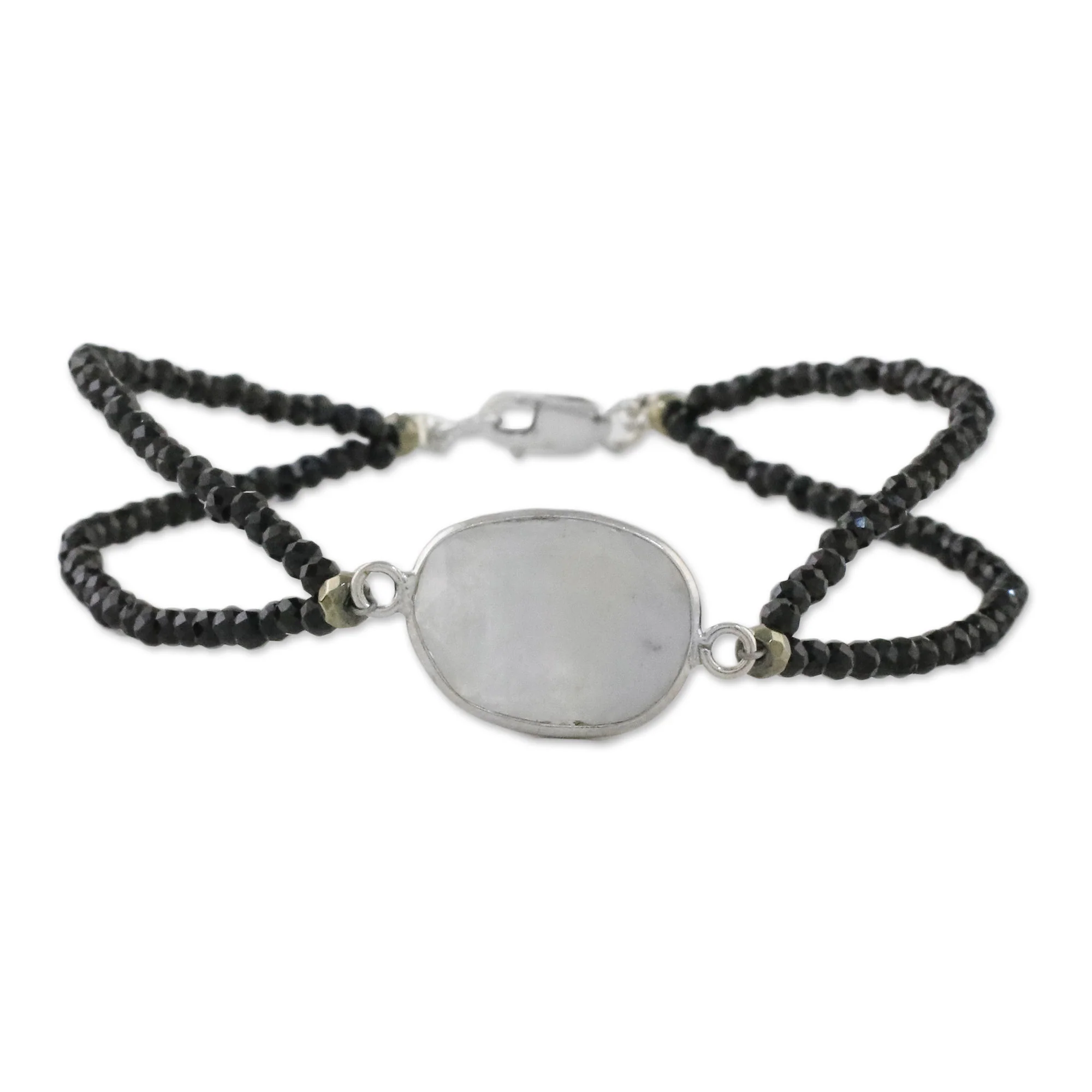 Moon Lover Rainbow Moonstone Beaded Pendant Bracelet from Thailand - Image 4