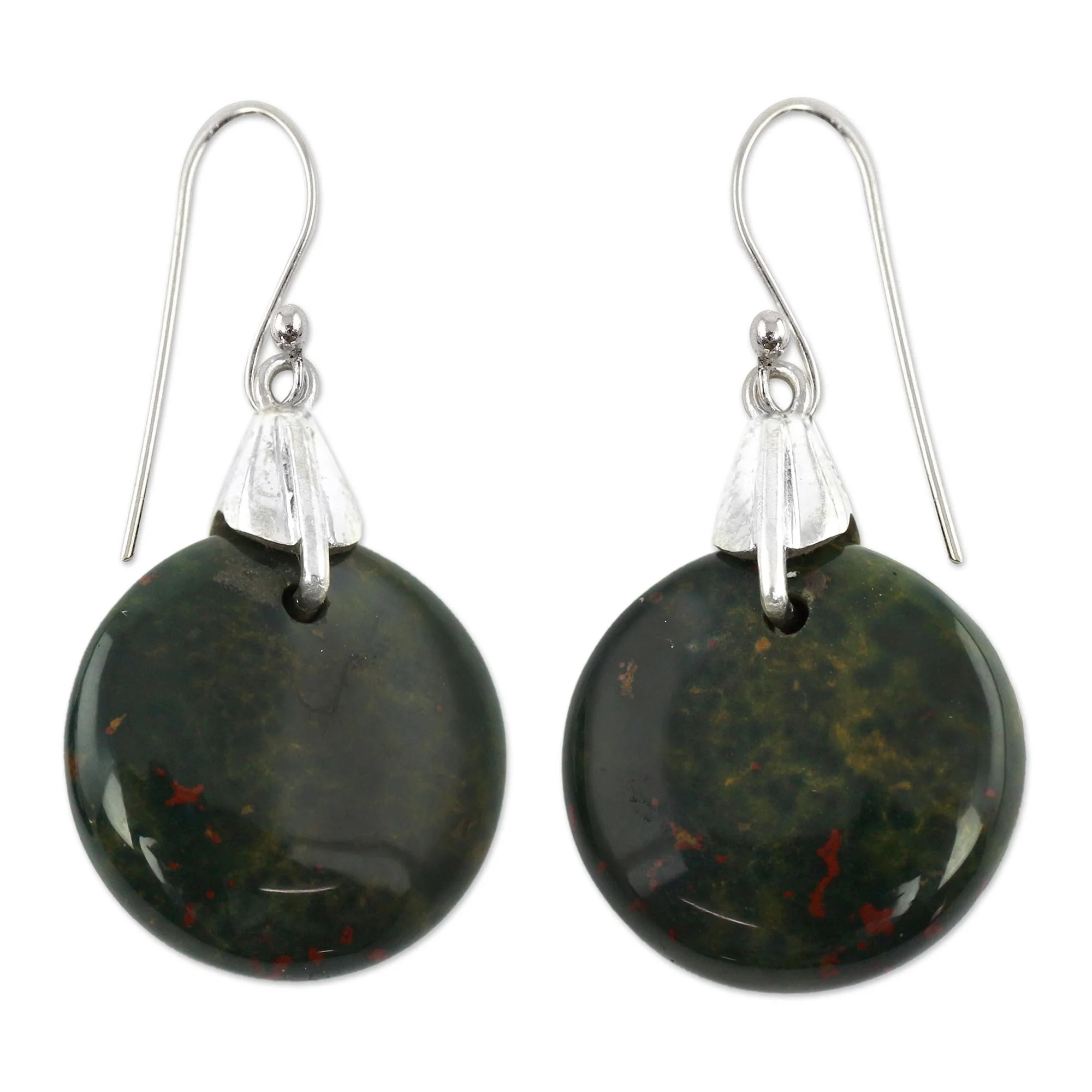 Moon of Justice Bloodstone Sphere Earrings India Artisan Jewelry - Image 2