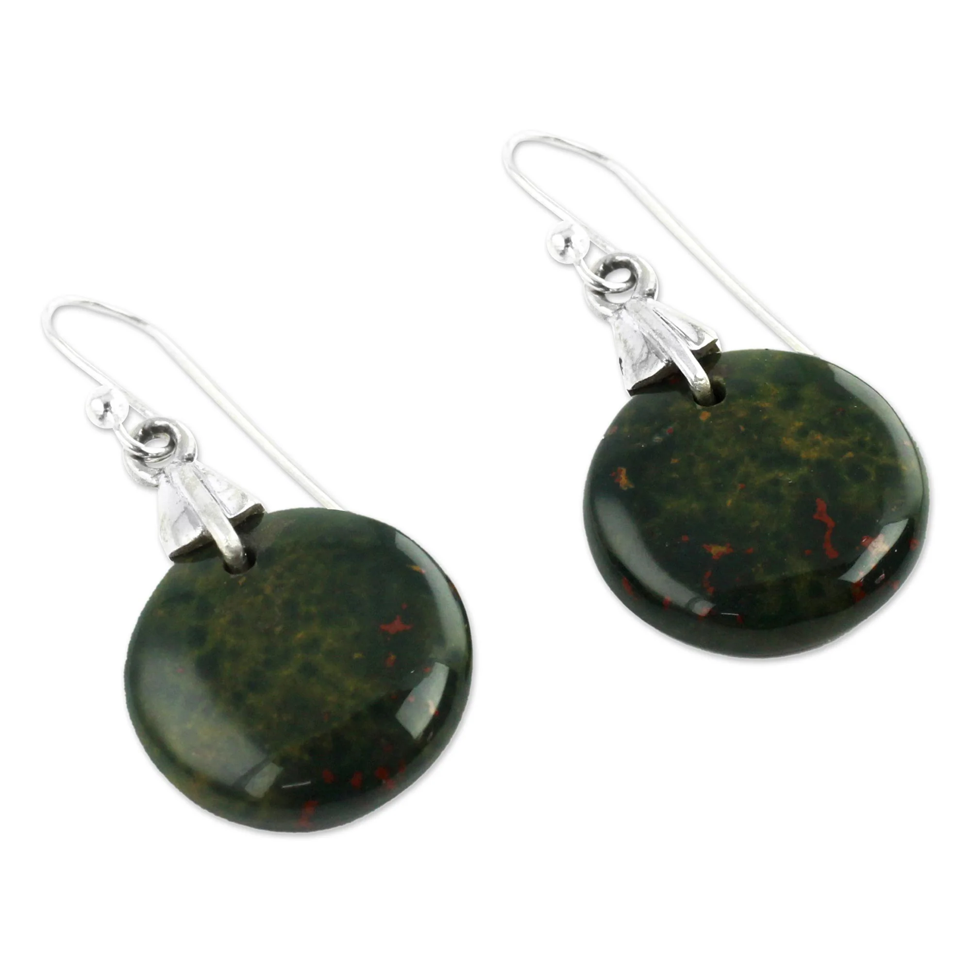 Moon of Justice Bloodstone Sphere Earrings India Artisan Jewelry - Image 3