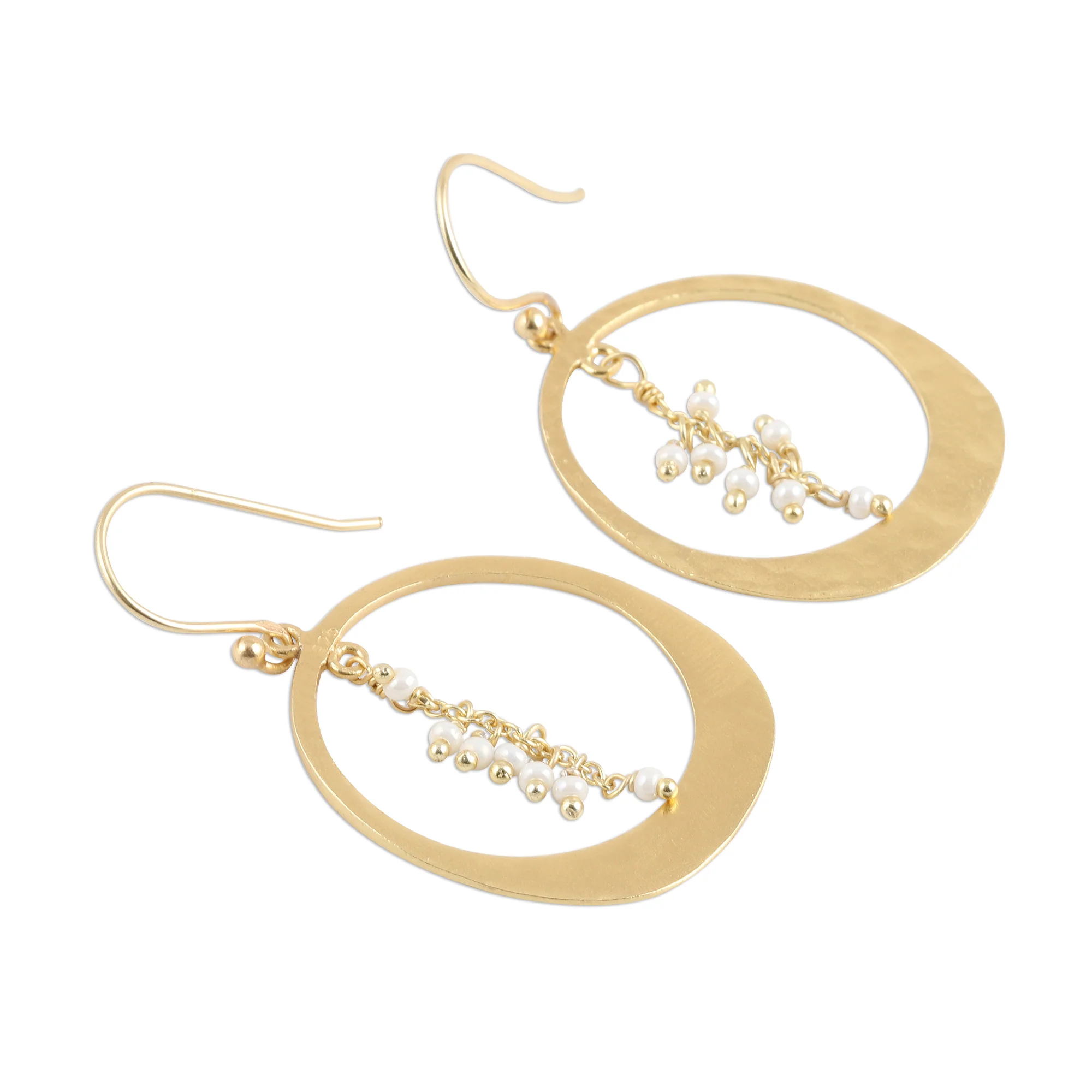 Moon Rain Gold Plated Cultured Pearl Dangle Earrings from India - Image 4