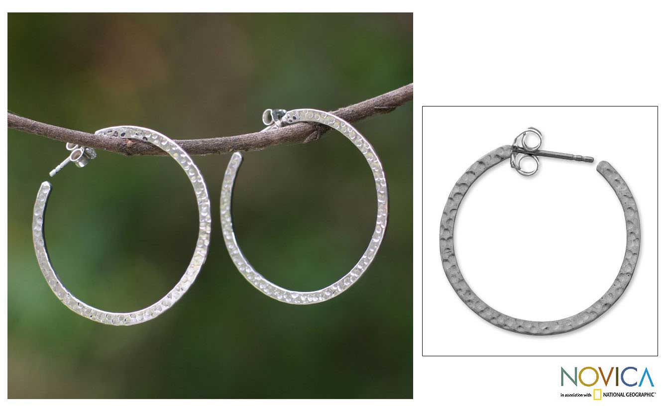 Sterling Silver Moon Walk Half Hoop Earrings - Image 2