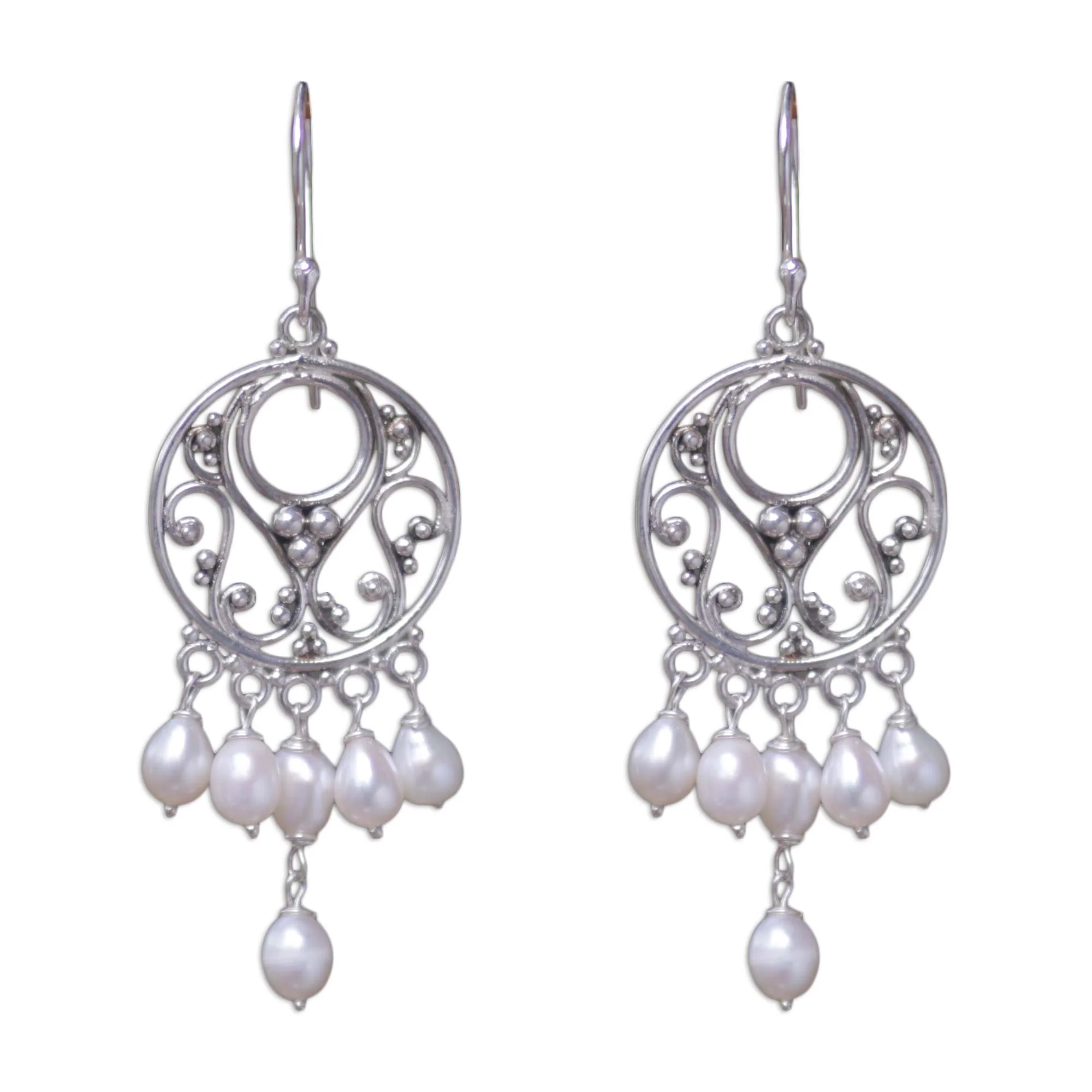 Moonbeams Pearl Sterling Silver Chandelier Earrings - Image 2