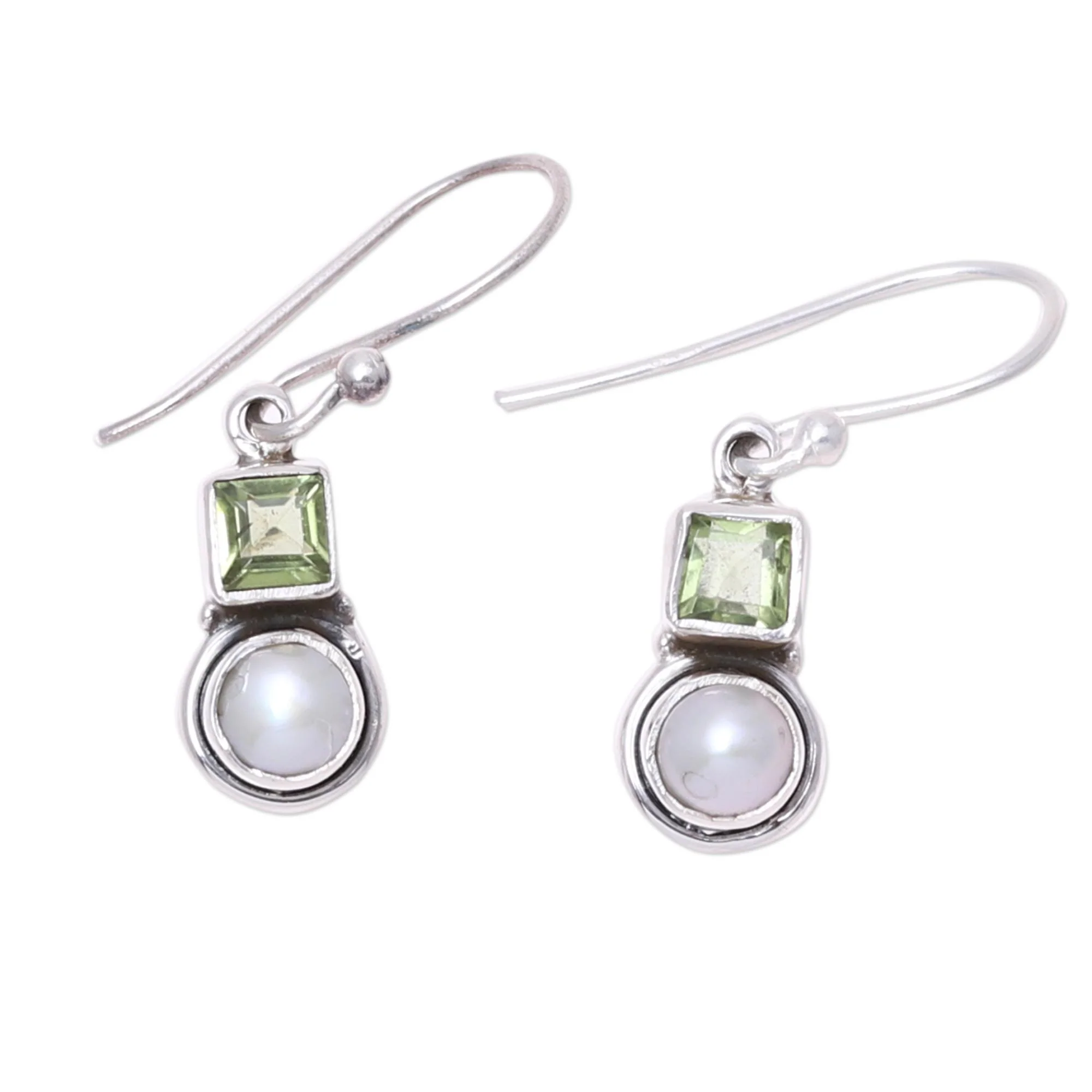 Moonglow Garden Peridot Pearl Dangle Earrings - Image 4