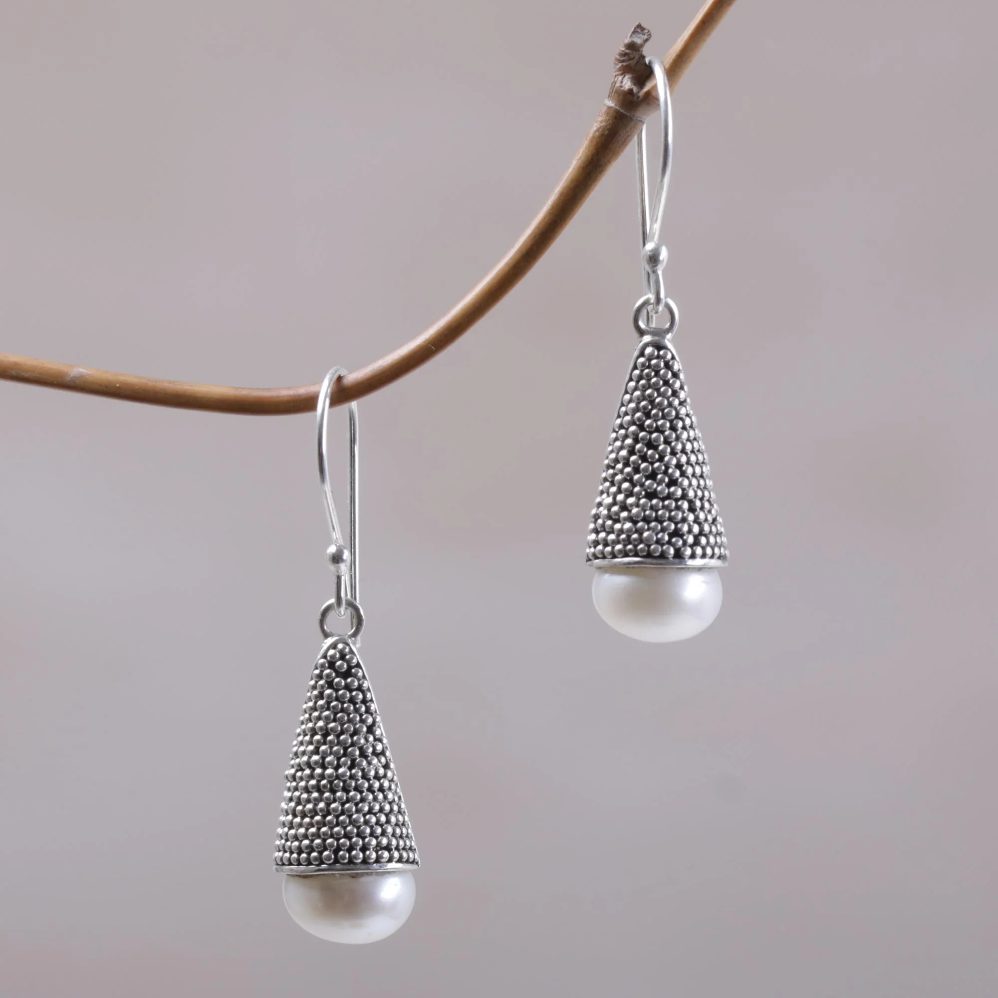 Moonlight Cones Indonesian Cultured Pearl and Sterling Silver Earrings - Image 3
