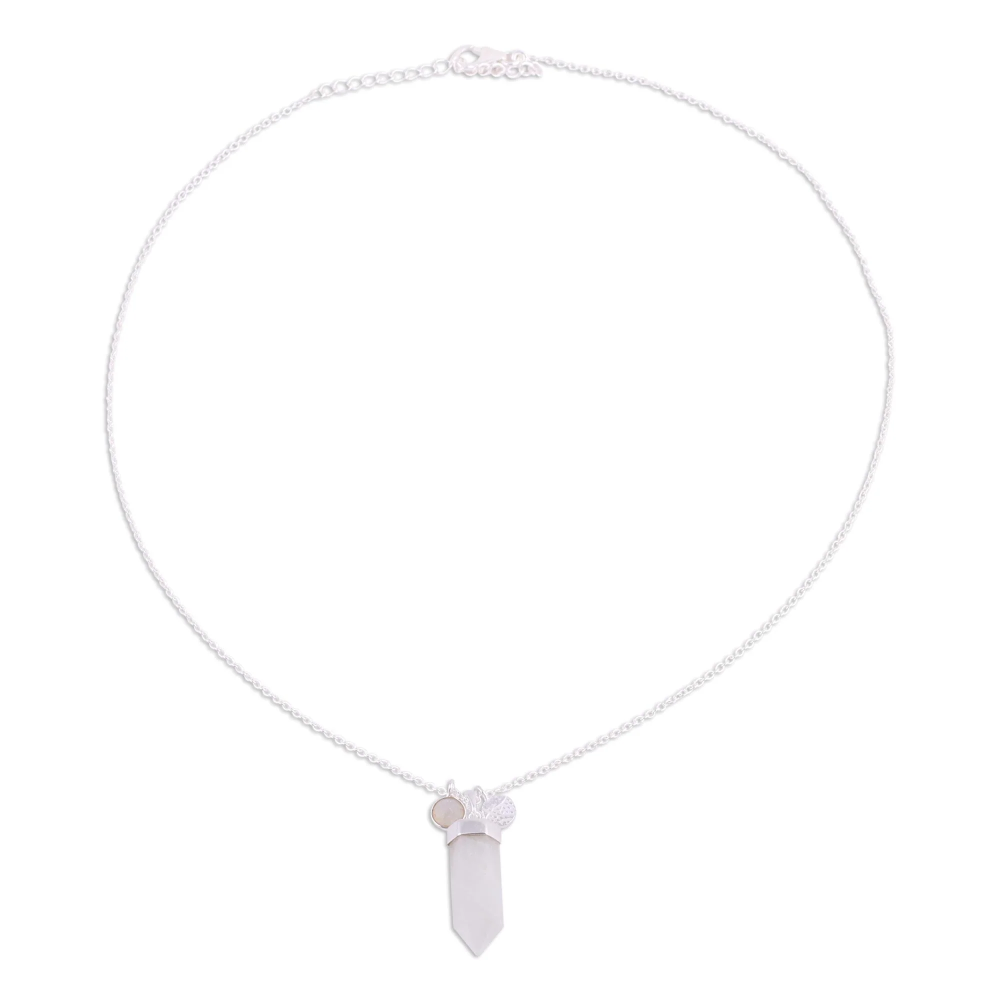 Moonlight Crystal Rainbow Moonstone Crystal Pendant Necklace from India - Image 4