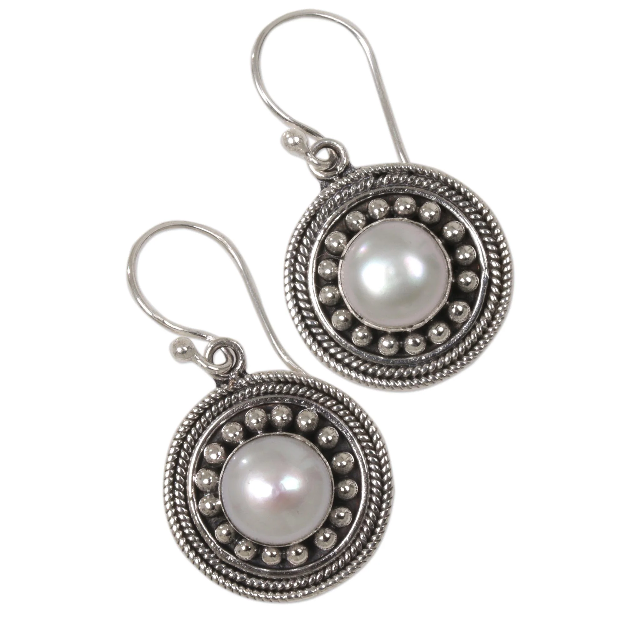Moonlight Dance Culture Mabe Pearl and Sterling Silver Dangle Earrings - Image 4