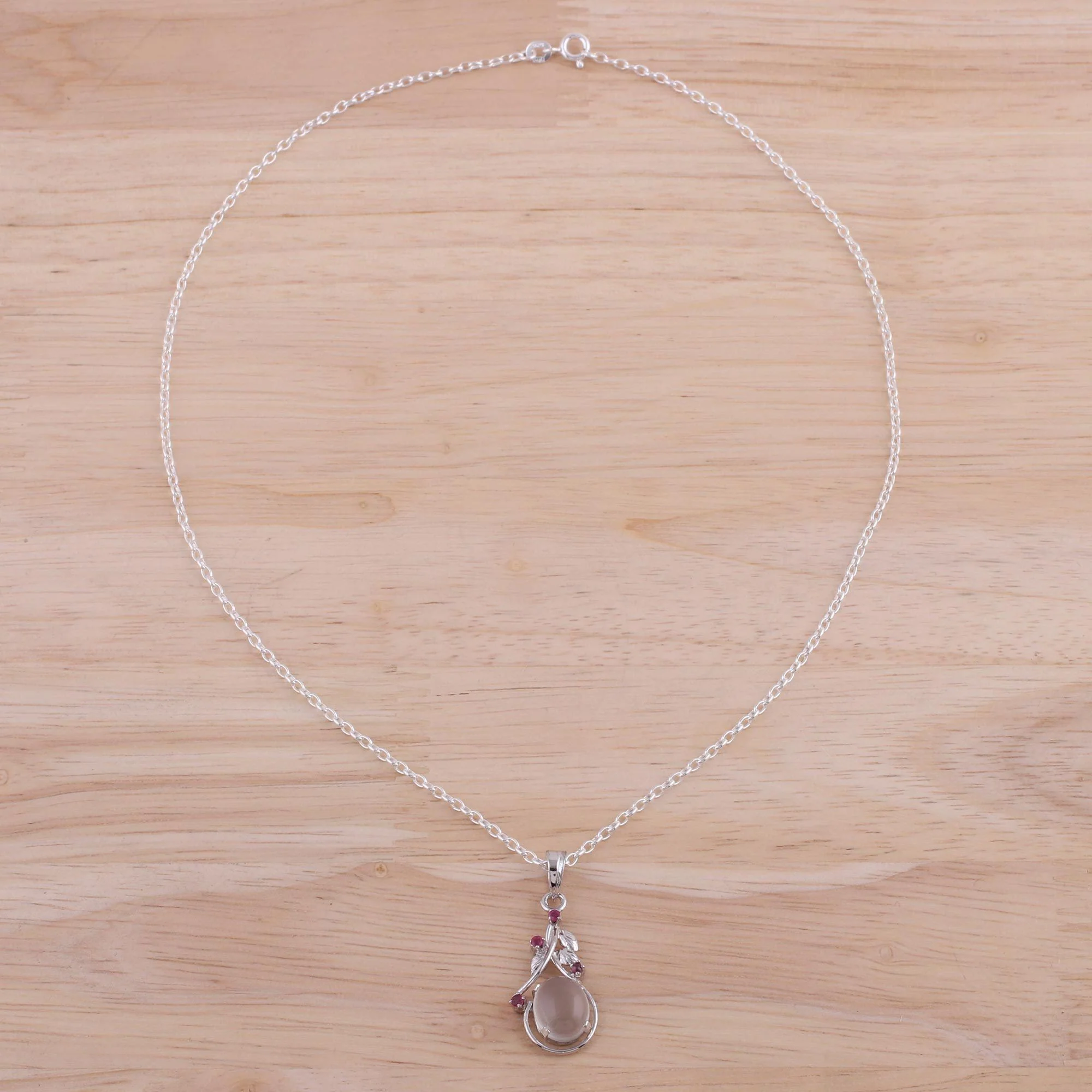 Moonlight Divinity Ruby Moonstone Sterling Silver Necklace - Image 3