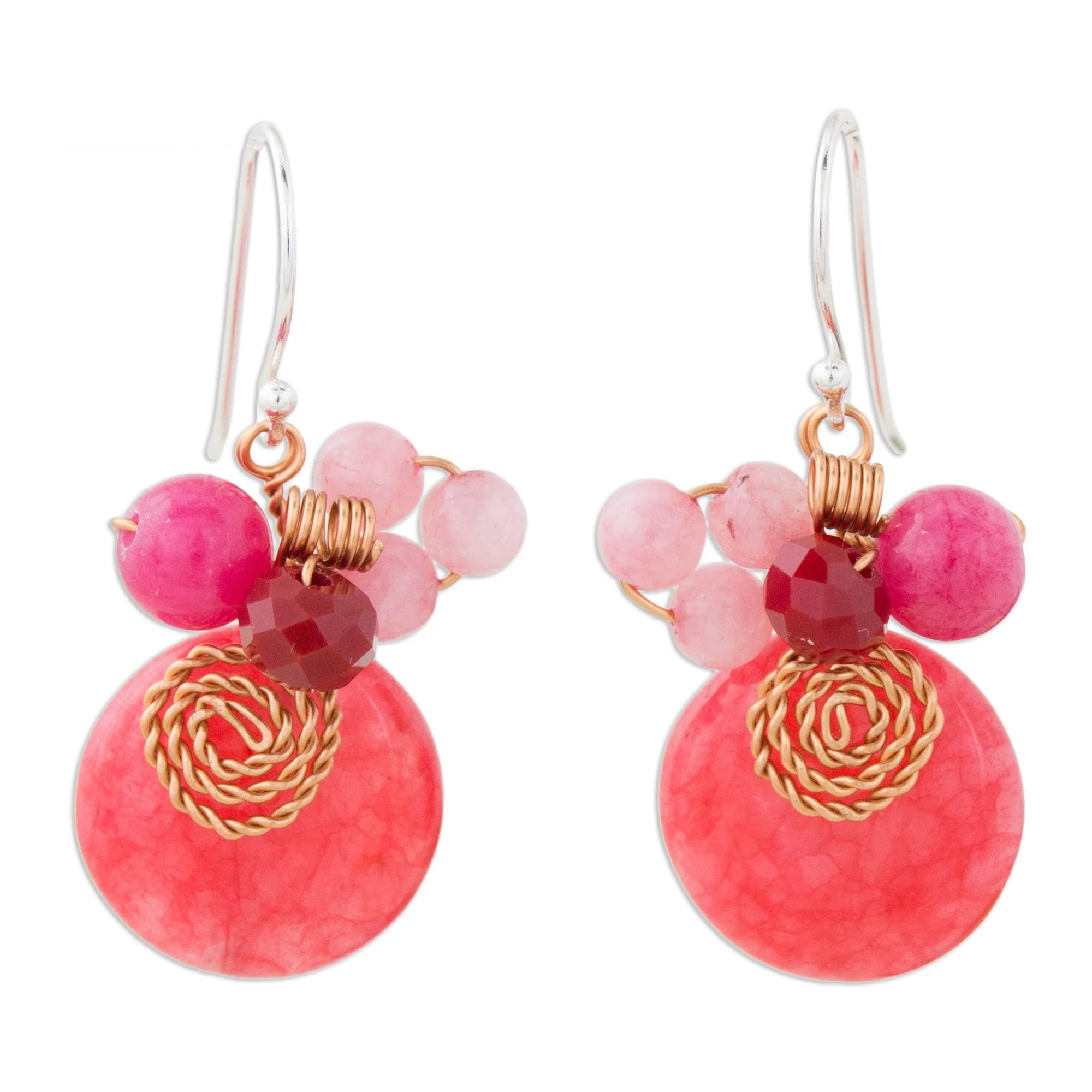 Moonlight Garden in Cerise Quartz & Silver Beaded Earrings - Image 2