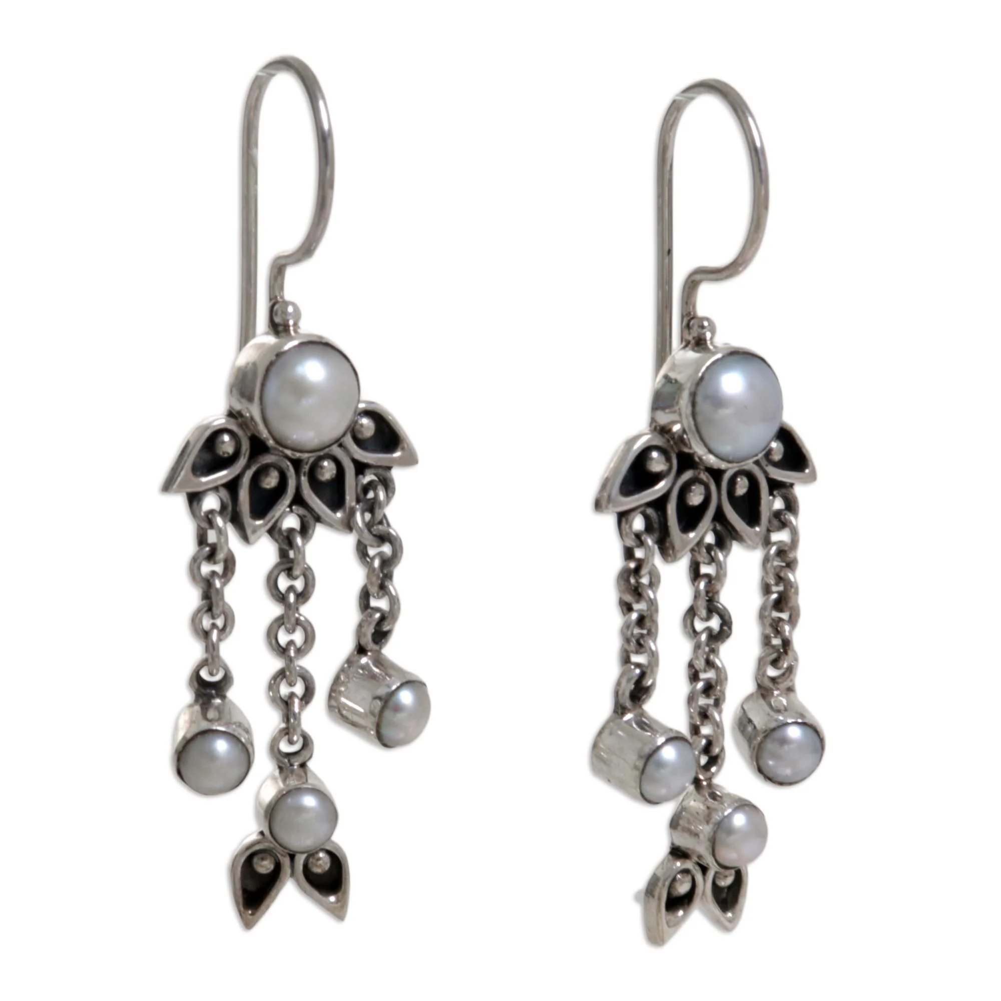 Moonlight Lotus Sterling Silver Pearl Chandelier Earrings - Image 3