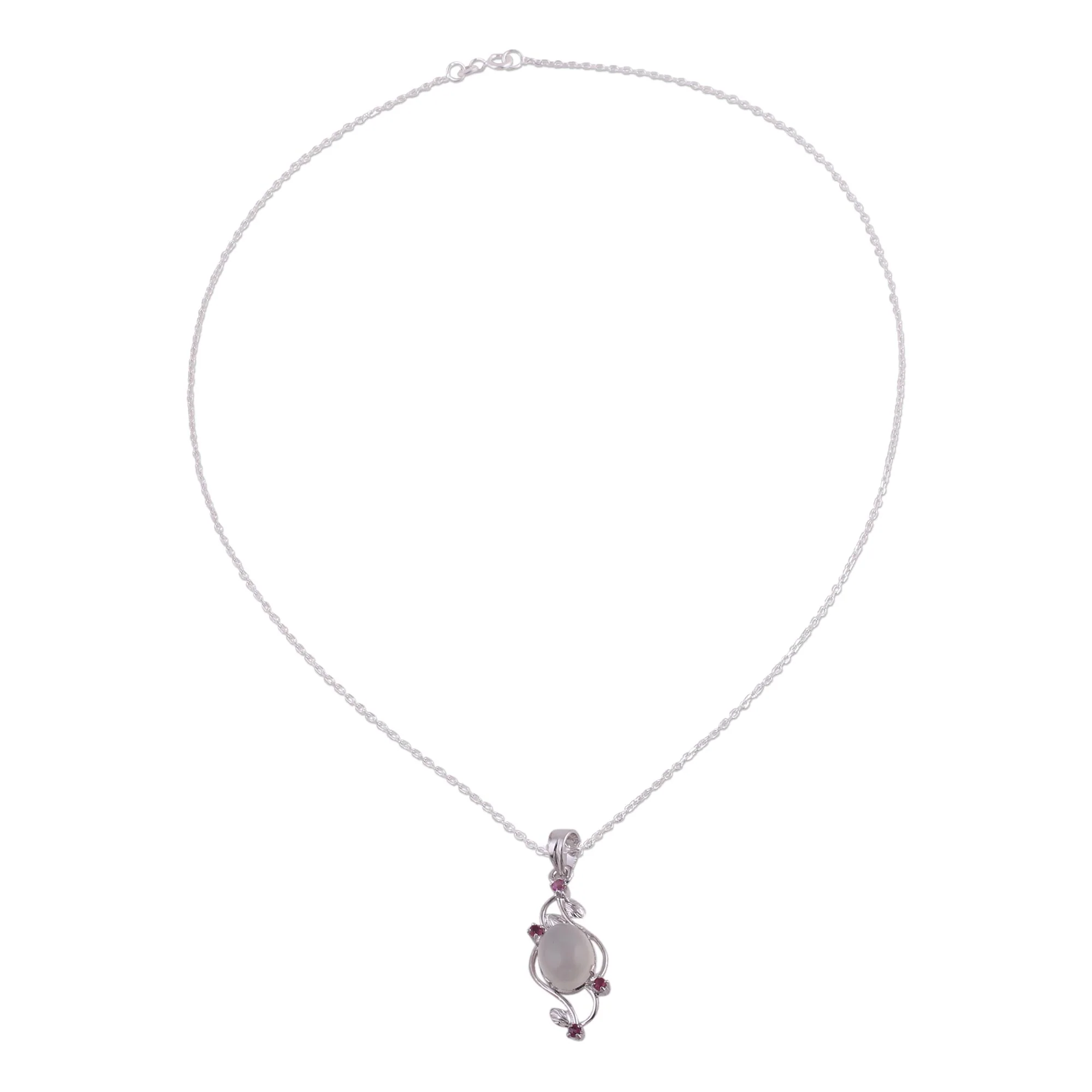 Moonlight Revel Moonstone and Ruby Sterling Silver Pendant Necklace - Image 2