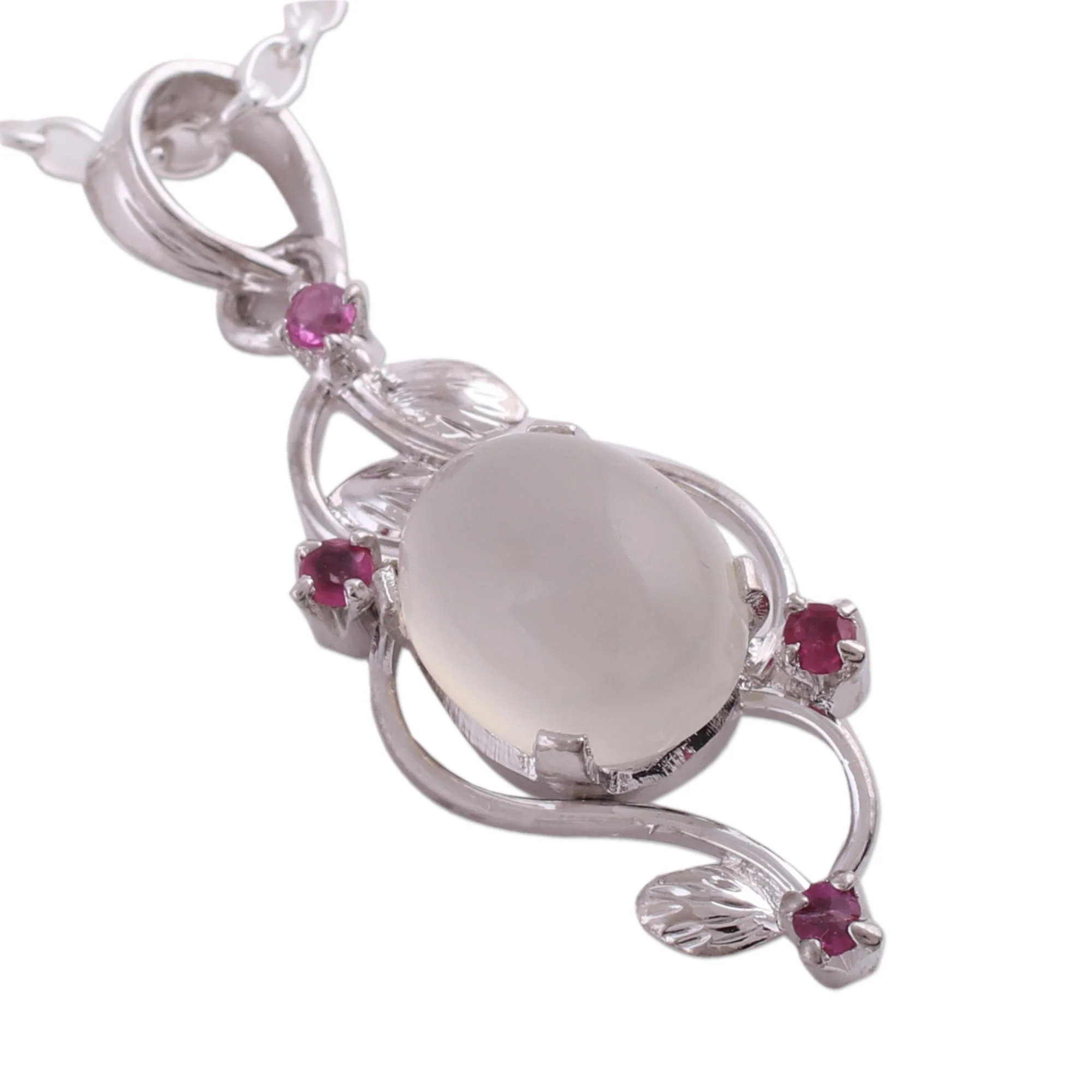 Moonlight Revel Moonstone and Ruby Sterling Silver Pendant Necklace - Image 5