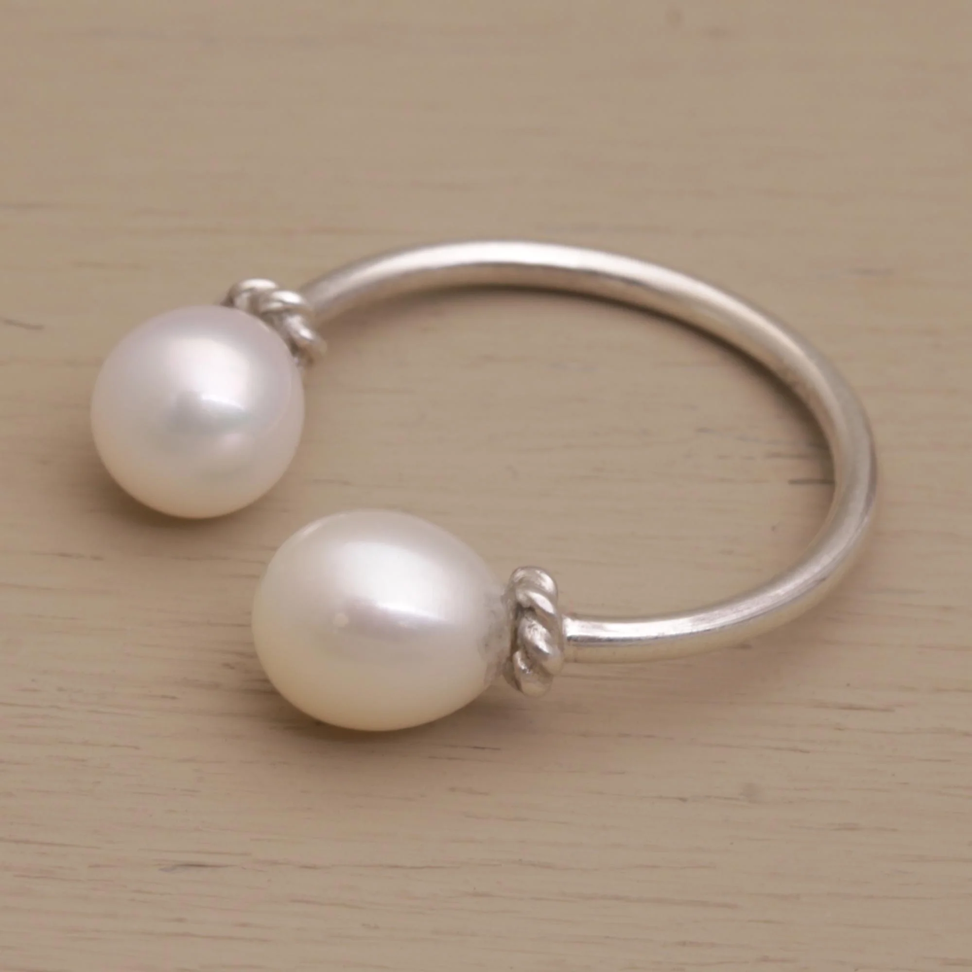 Moonlight's End Cultured Pearl and Sterling Silver Wrap Ring - Image 4