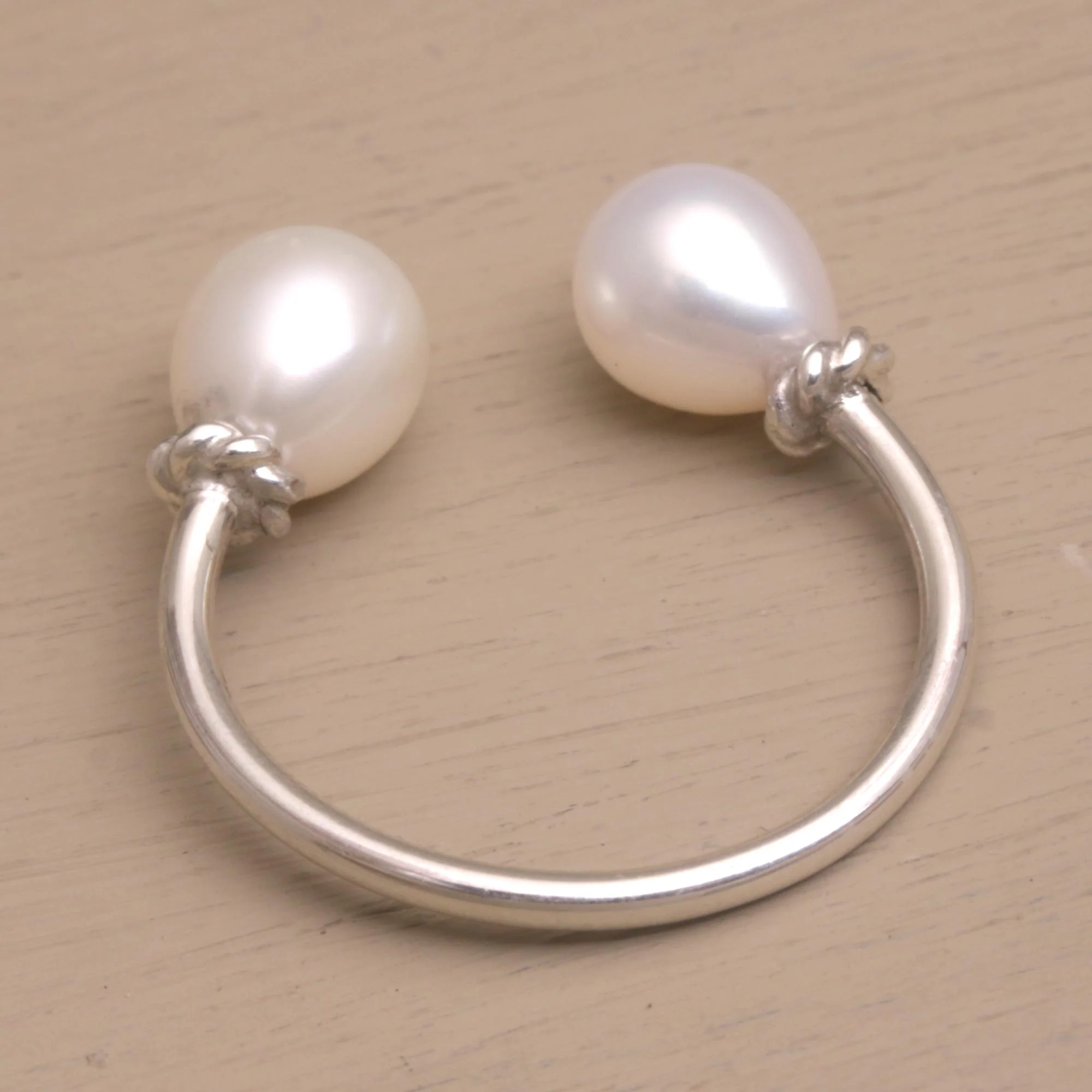 Moonlight's End Cultured Pearl and Sterling Silver Wrap Ring - Image 5