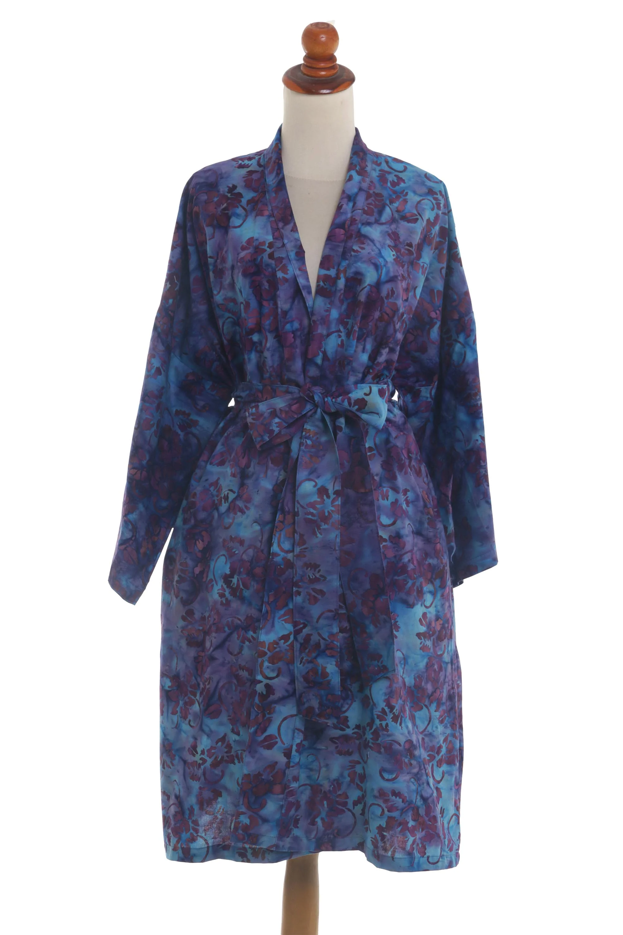 Moonlit Blossoms 100% Cotton Artisan Batik Robe - Image 2