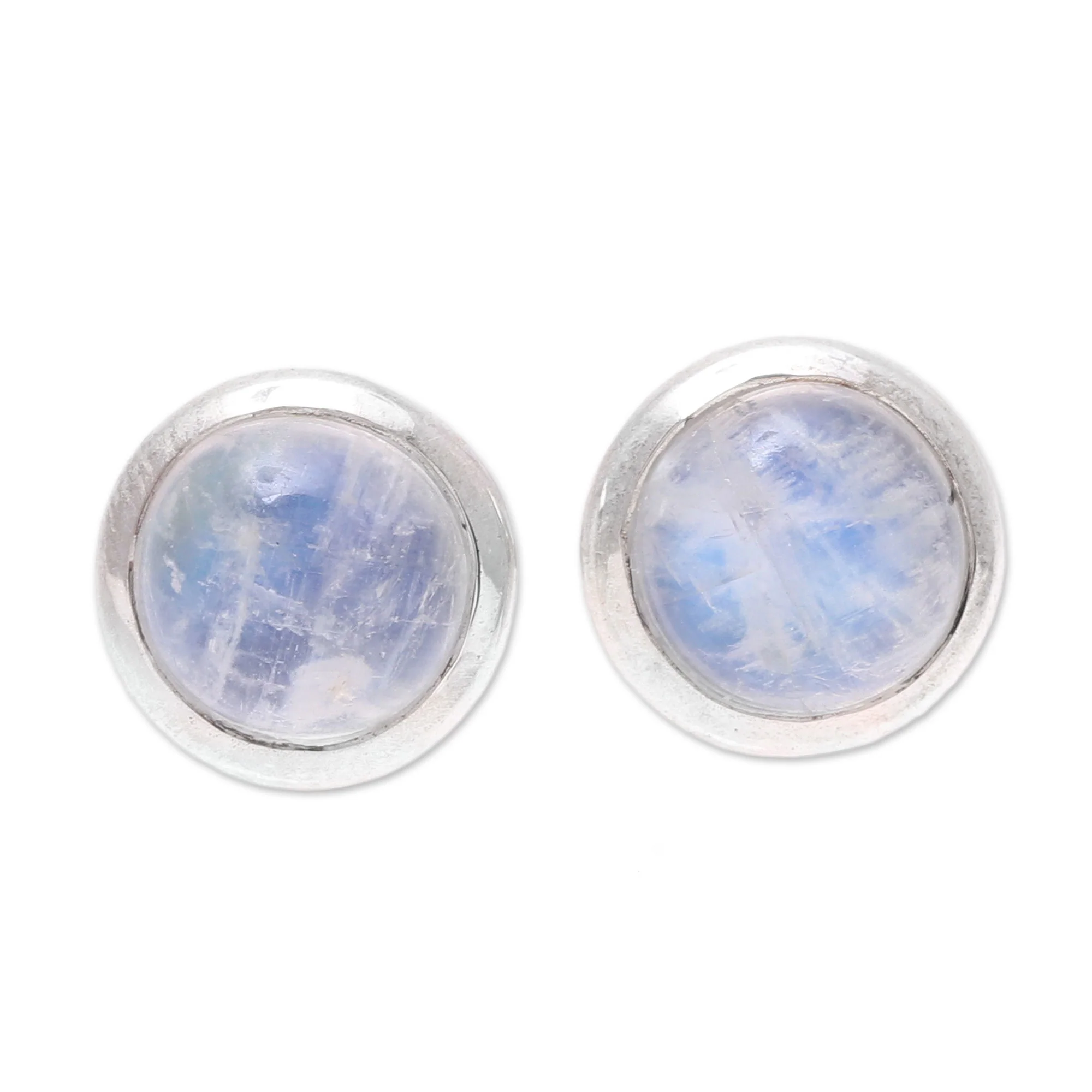 Moonlit Pools Rainbow Moonstone and Sterling Silver Stud Earrings - Image 2