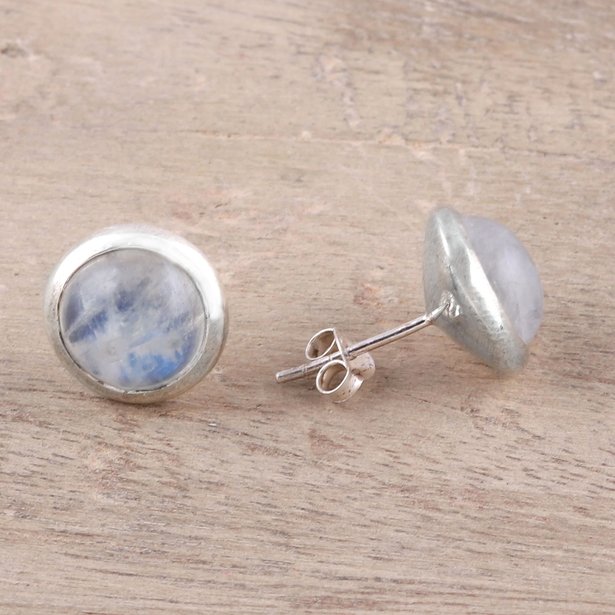 Moonlit Pools Rainbow Moonstone and Sterling Silver Stud Earrings - Image 3