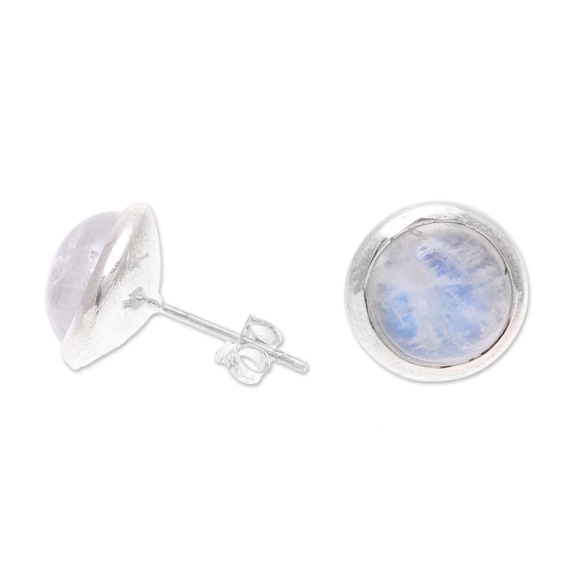 Moonlit Pools Rainbow Moonstone and Sterling Silver Stud Earrings - Image 4