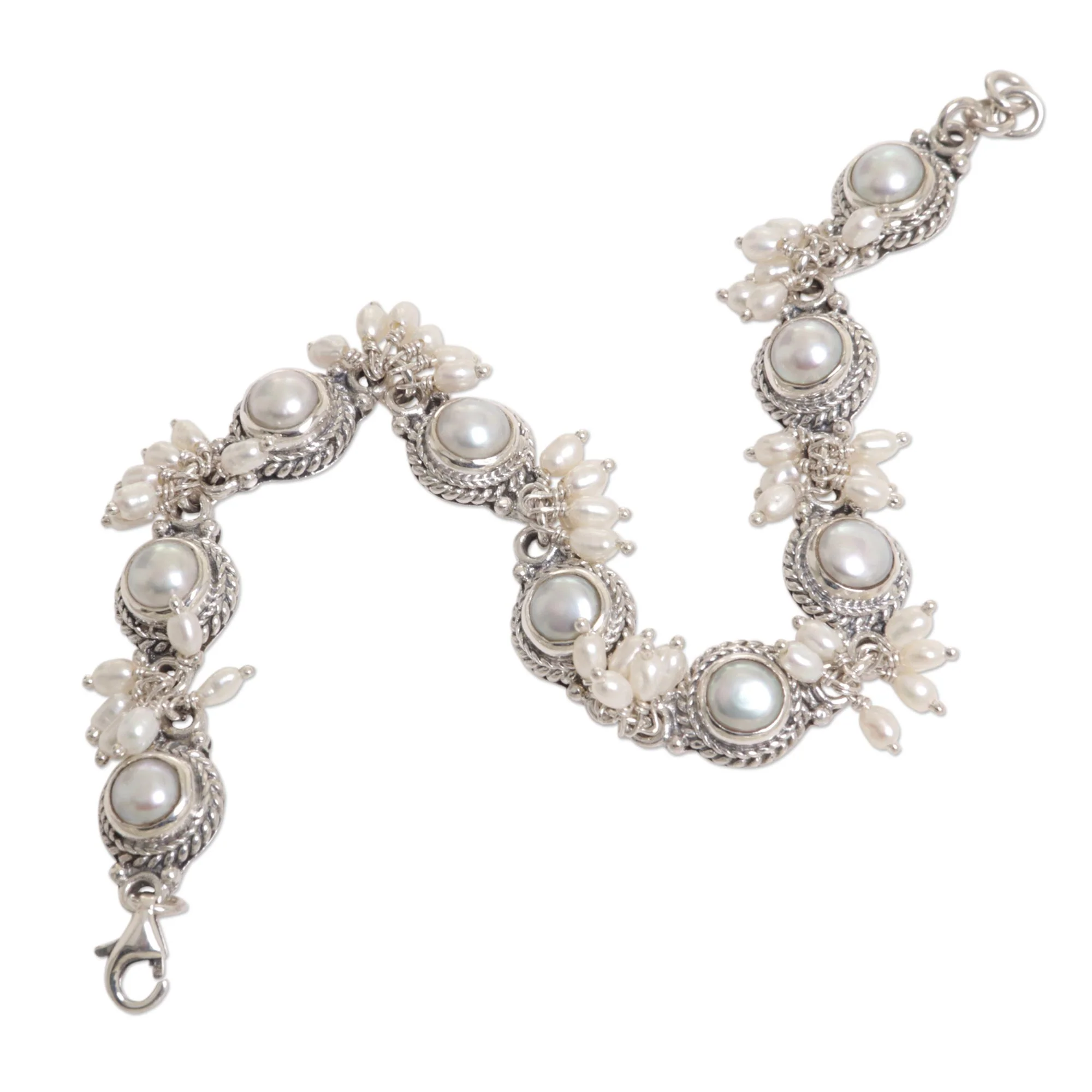 Moons & Shooting Stars Pearl & Silver Bridal Bracelet - Image 3