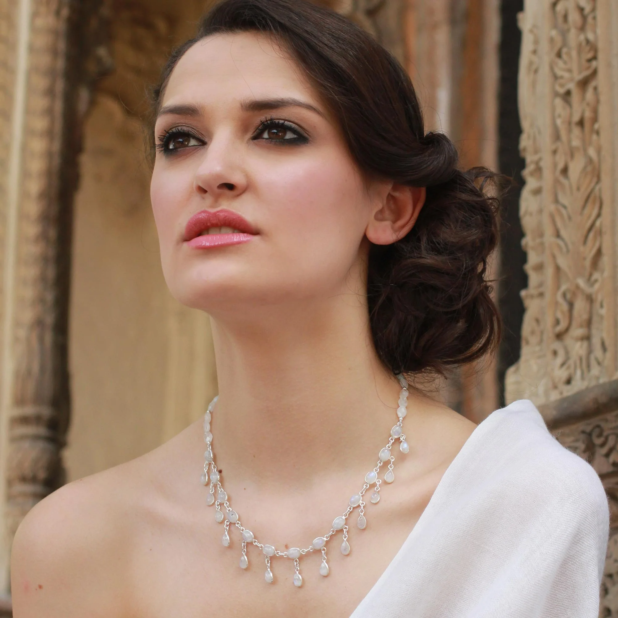 Moonstone & Silver Waterfall Necklace - Image 4