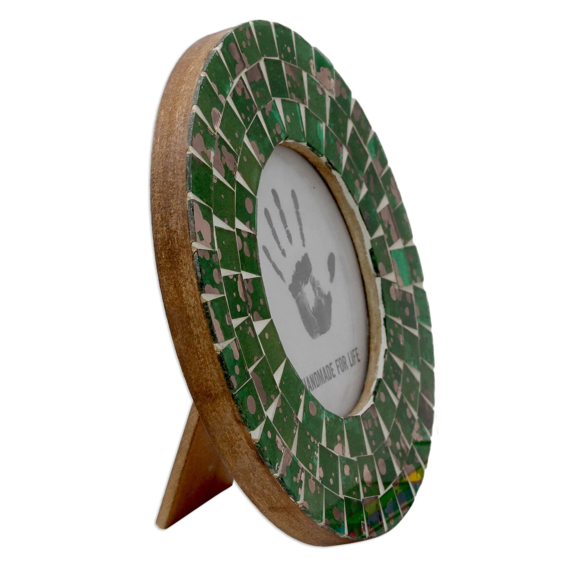 Moradabad Meadows 4 x 4 Green Glass Handcrafted Indian Mosaic Picture Frame - Image 3