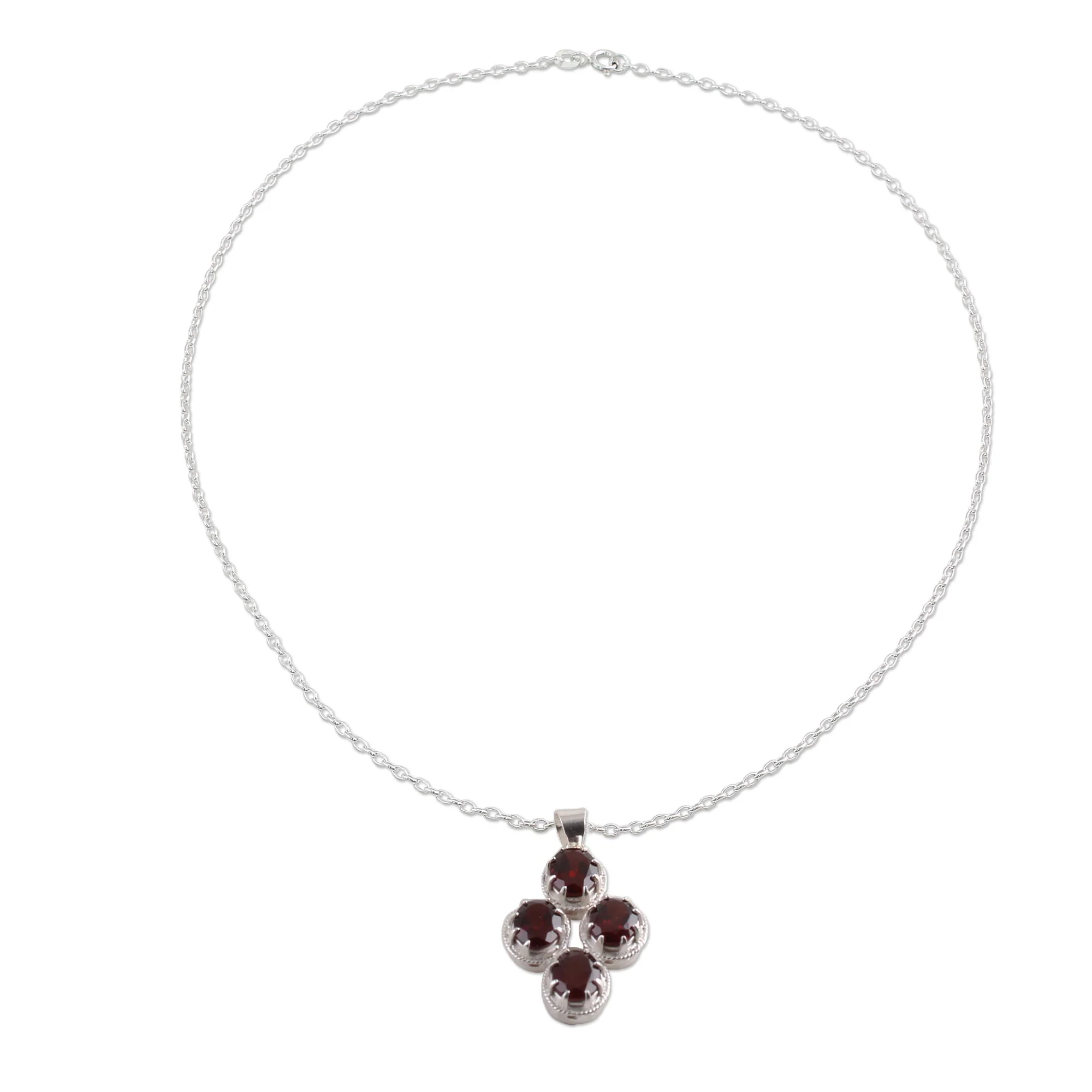 Morning Crimson Modern Garnet and Sterling Silver Necklace from India - Image 2