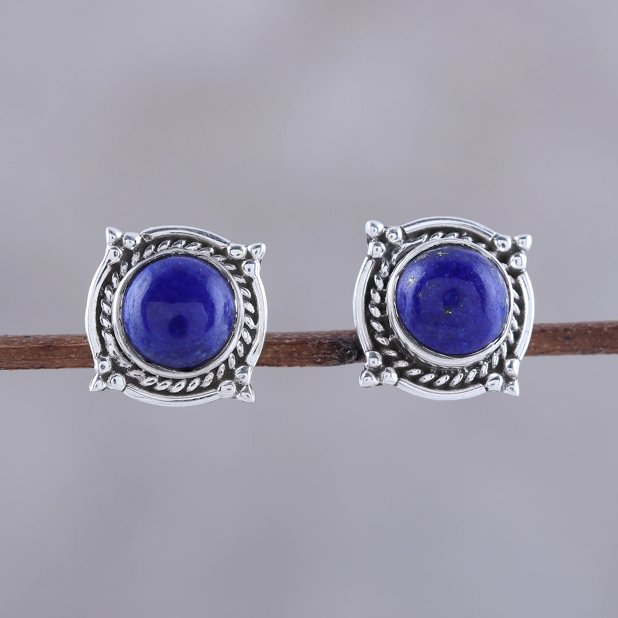 Morning Crowns Lapis Lazuli Stud Earrings from India