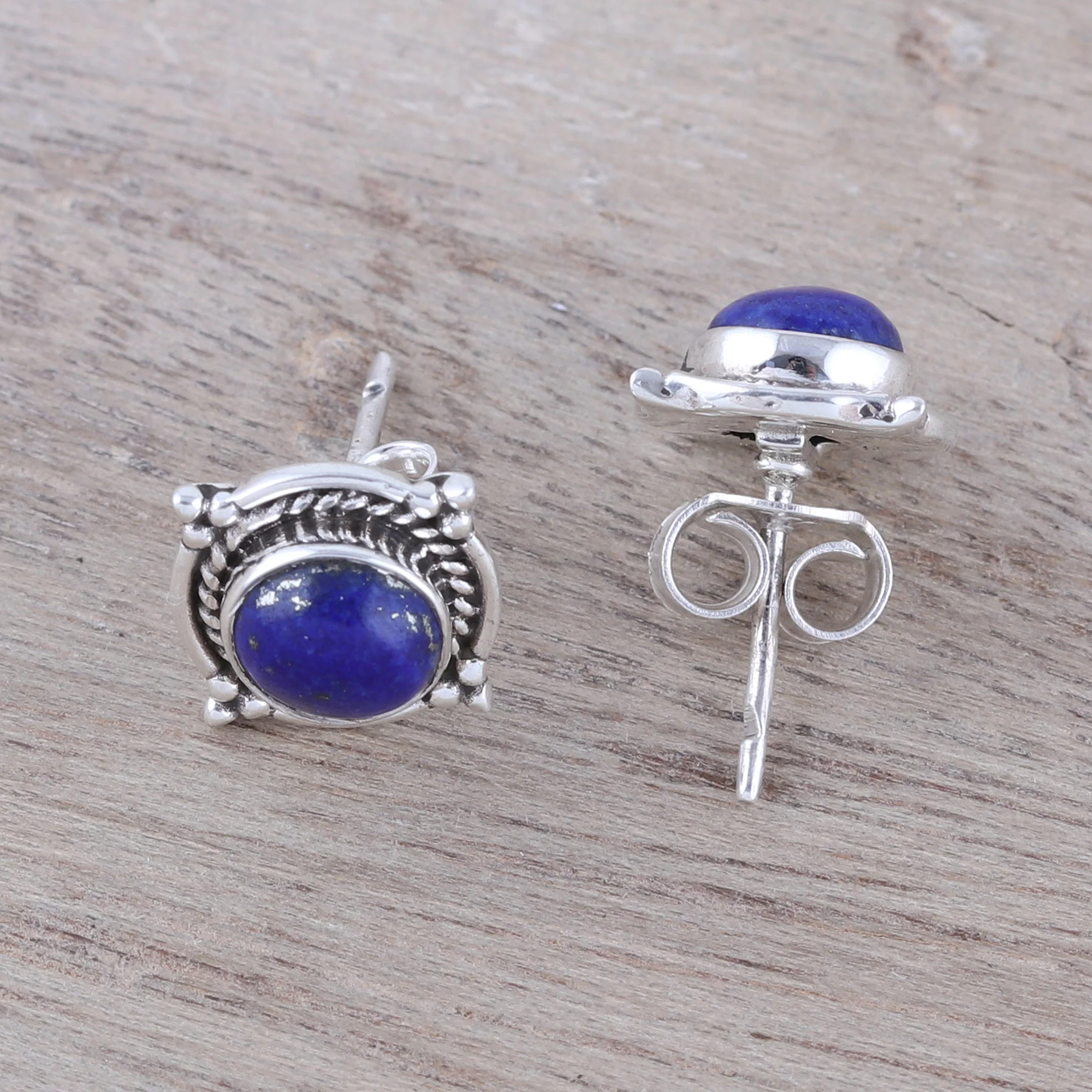 Morning Crowns Lapis Lazuli Stud Earrings from India - Image 3
