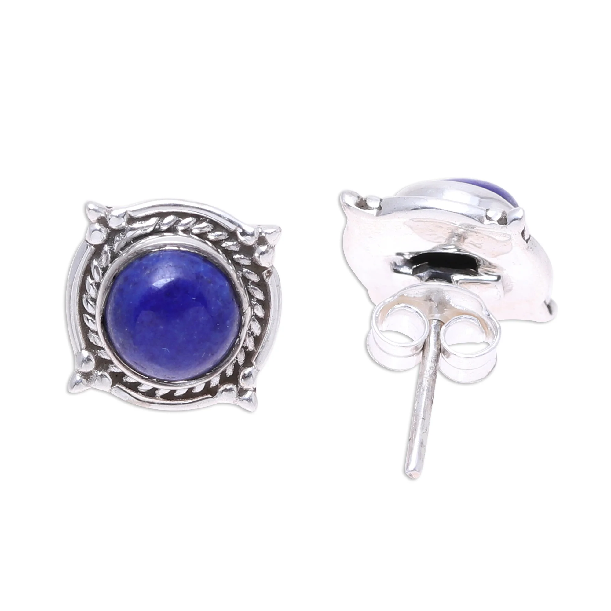 Morning Crowns Lapis Lazuli Stud Earrings from India - Image 4