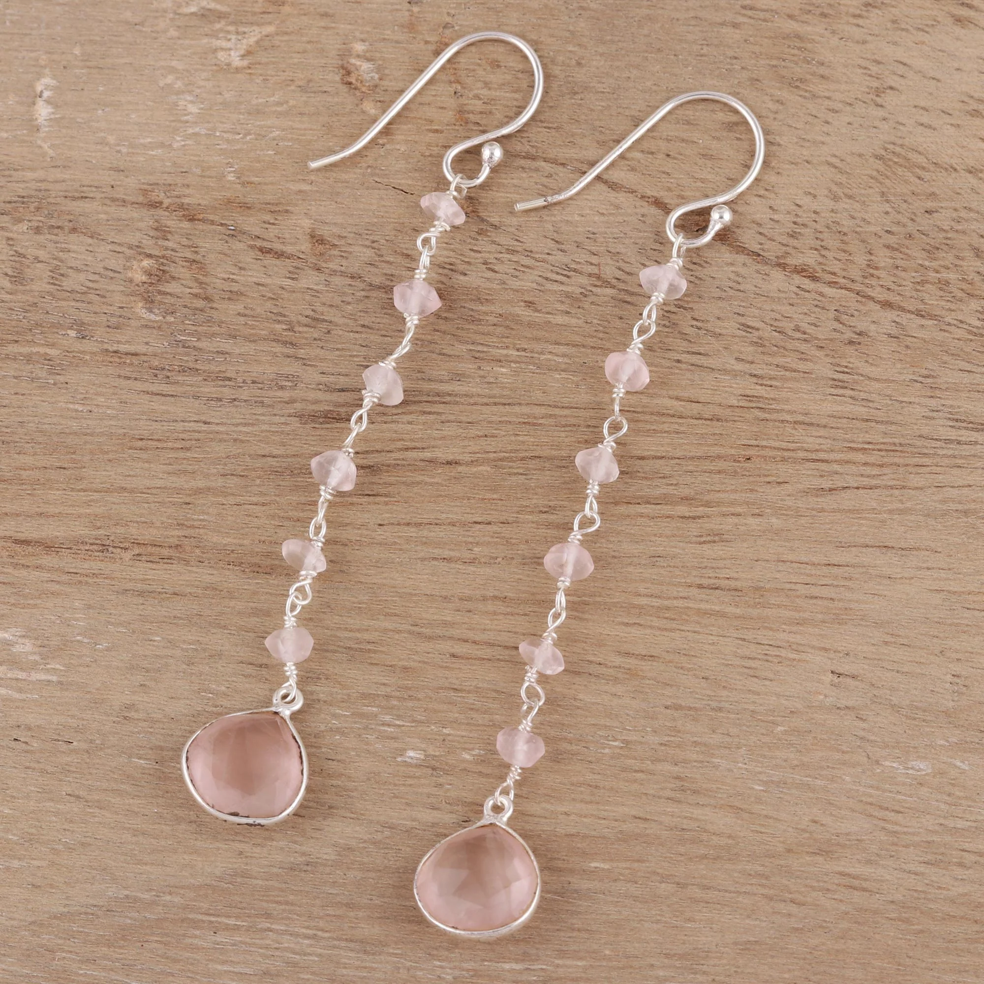 Morning Drops 4-Carat Rose Quartz Dangle Earrings from India - Image 3