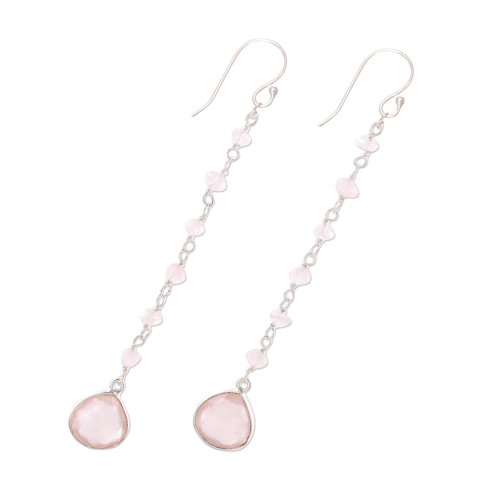 Morning Drops 4-Carat Rose Quartz Dangle Earrings from India - Image 4