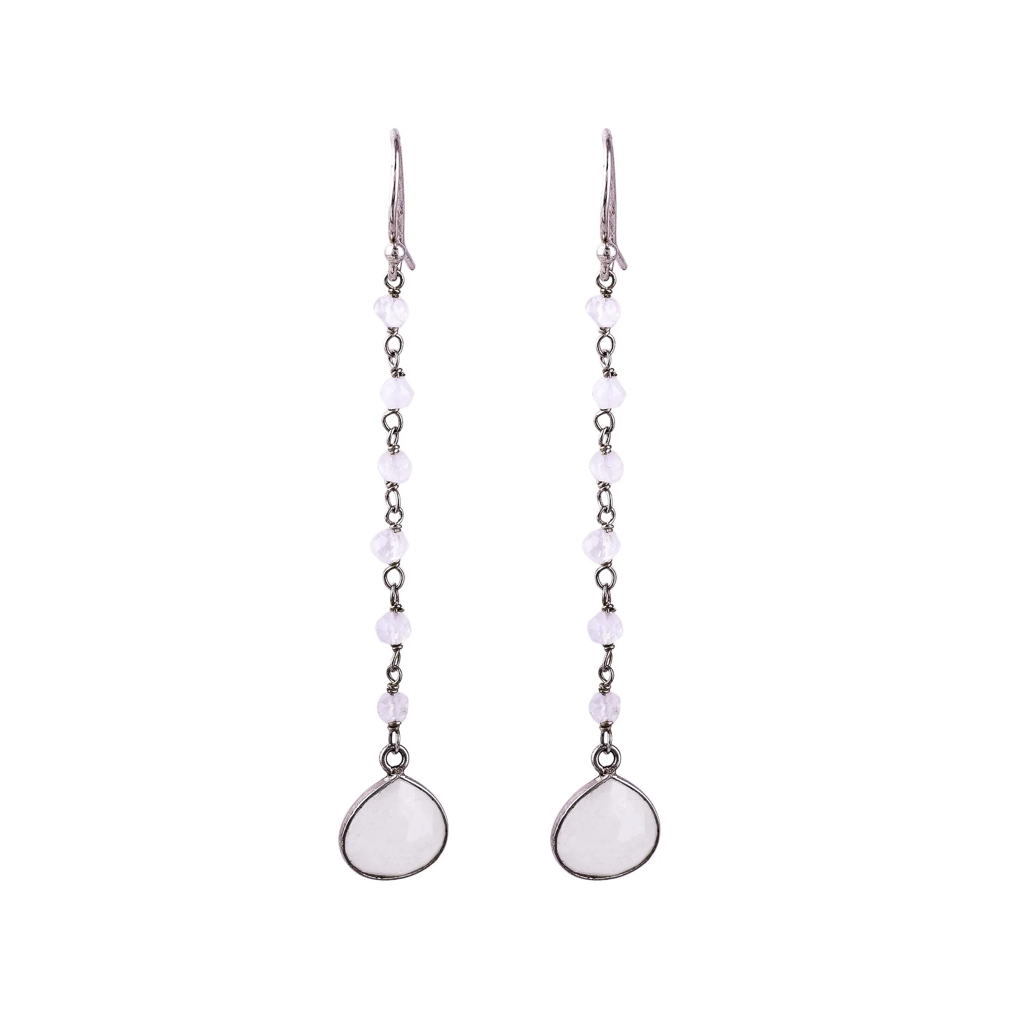 Morning Drops Rainbow Moonstone Teardrop Dangle Earrings from India - Image 2